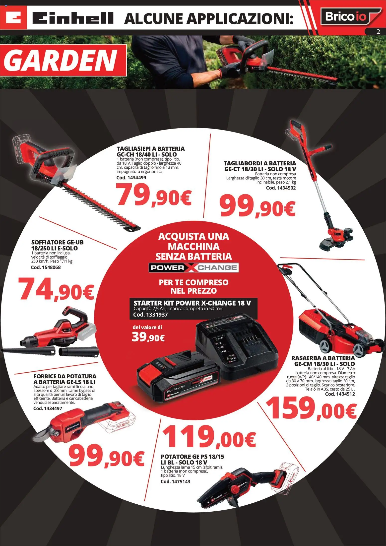 Volantino Brico io del 19/06/2026 | Pagina: 2 | Prodotti: Tè, Tagliasiepi, Forbice, Batteria