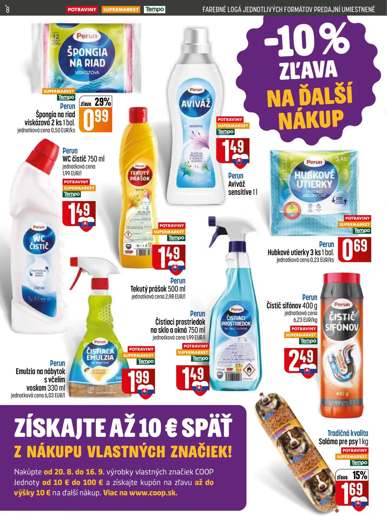 Nové COOP Jednota akcie – leták je platný od 20.08.2026 | Strana: 8 | Produkty: Nábytok, Saláma, Wc, Utierky
