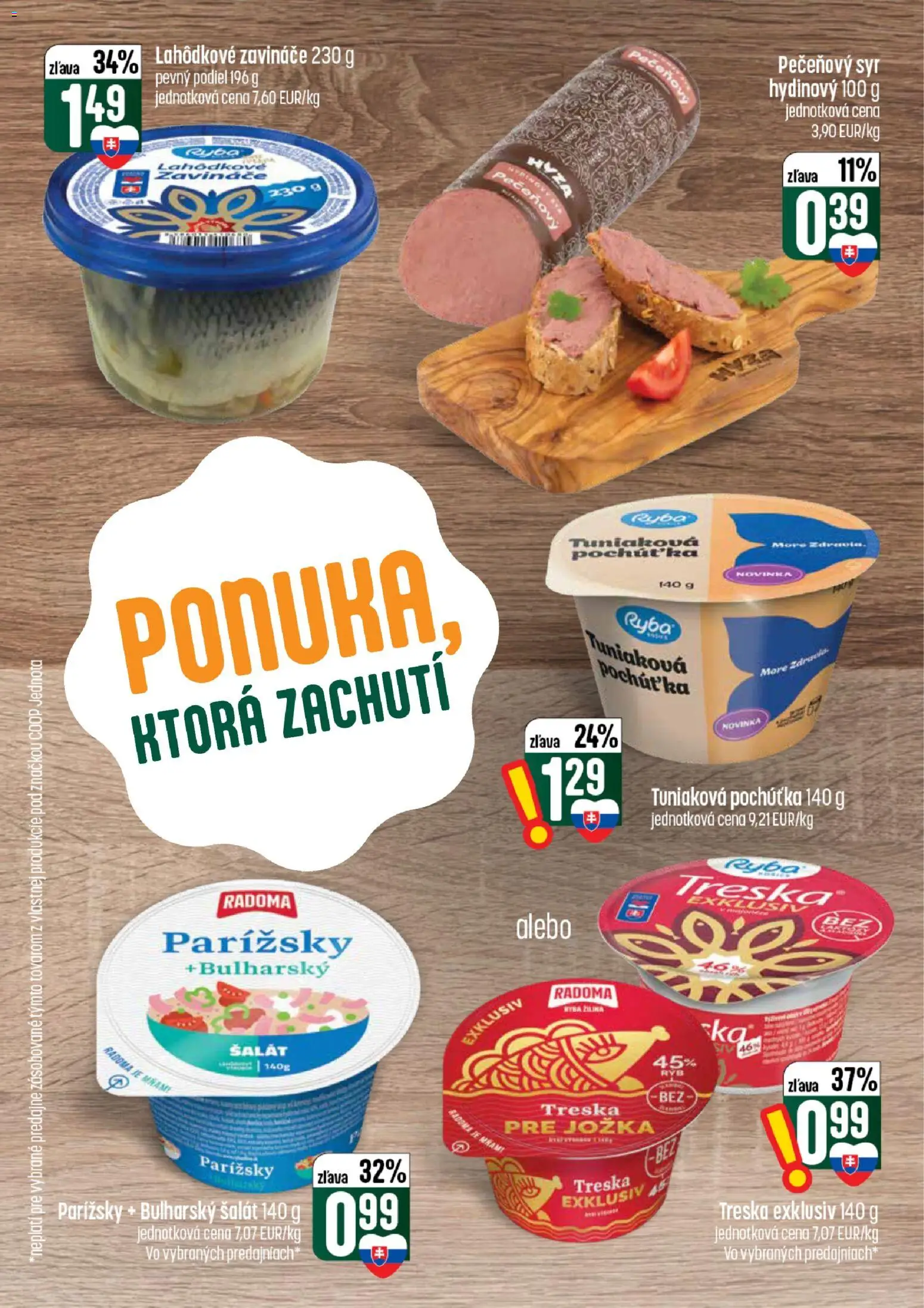 Nové COOP Jednota akcie – leták je platný od 30.07.2026 | Strana: 13 | Produkty: Syr, Ryba, Šalát, Treska