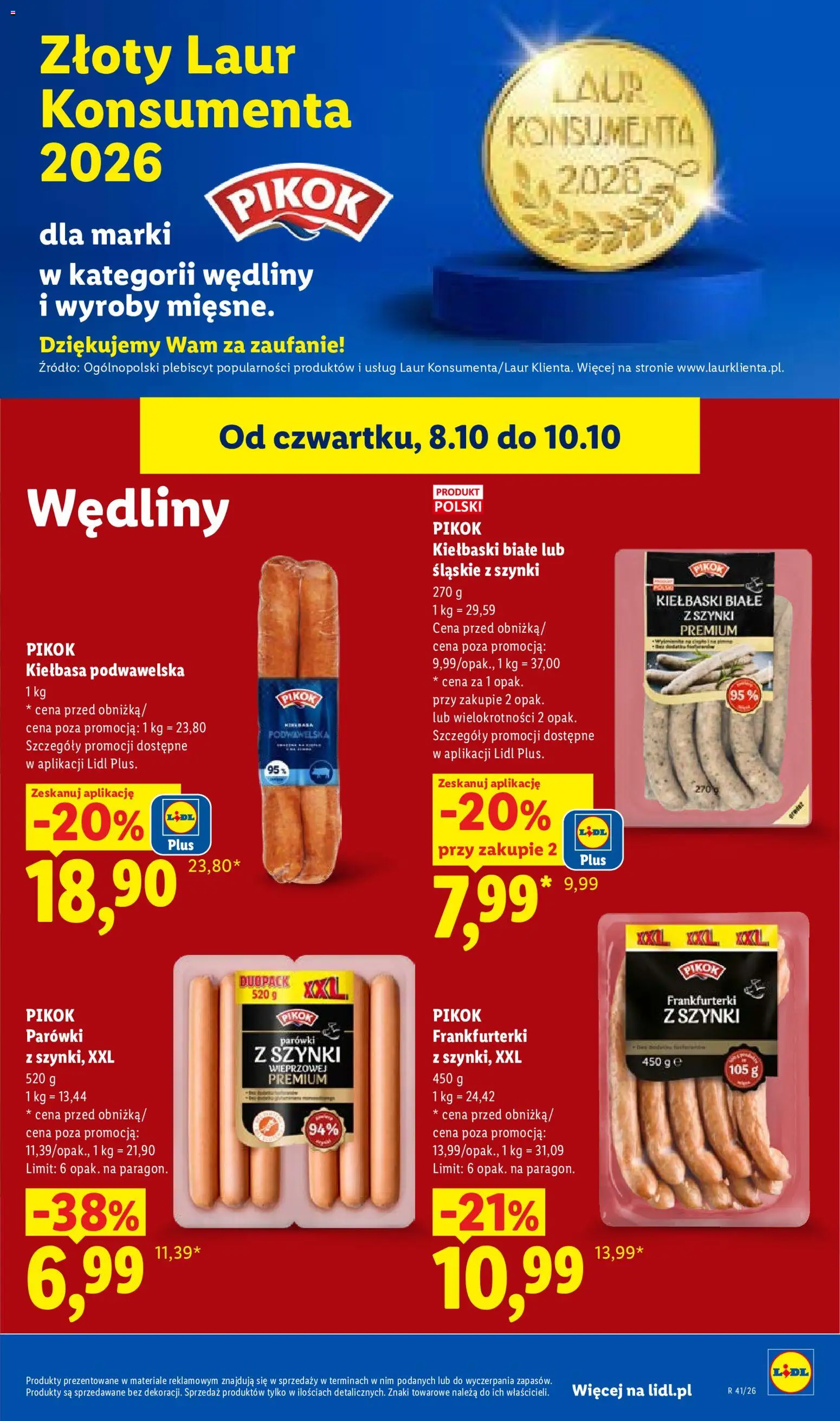 Lidl gazetka od 08.10.2026 | Strona: 55 | Produkty: Kiełbasa, Frankfurterki, Parówki, Wędliny