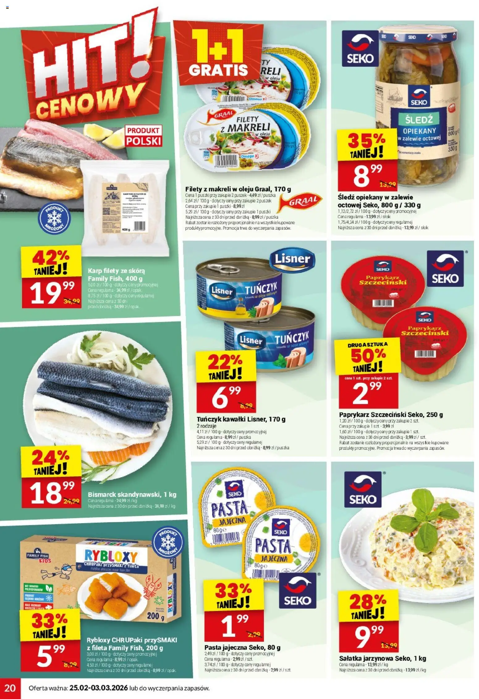 Twój Market Gazetka od 25.02.2026 | Strona: 20 | Produkty: Śledź, Karp, Tuńczyk, Sałatka