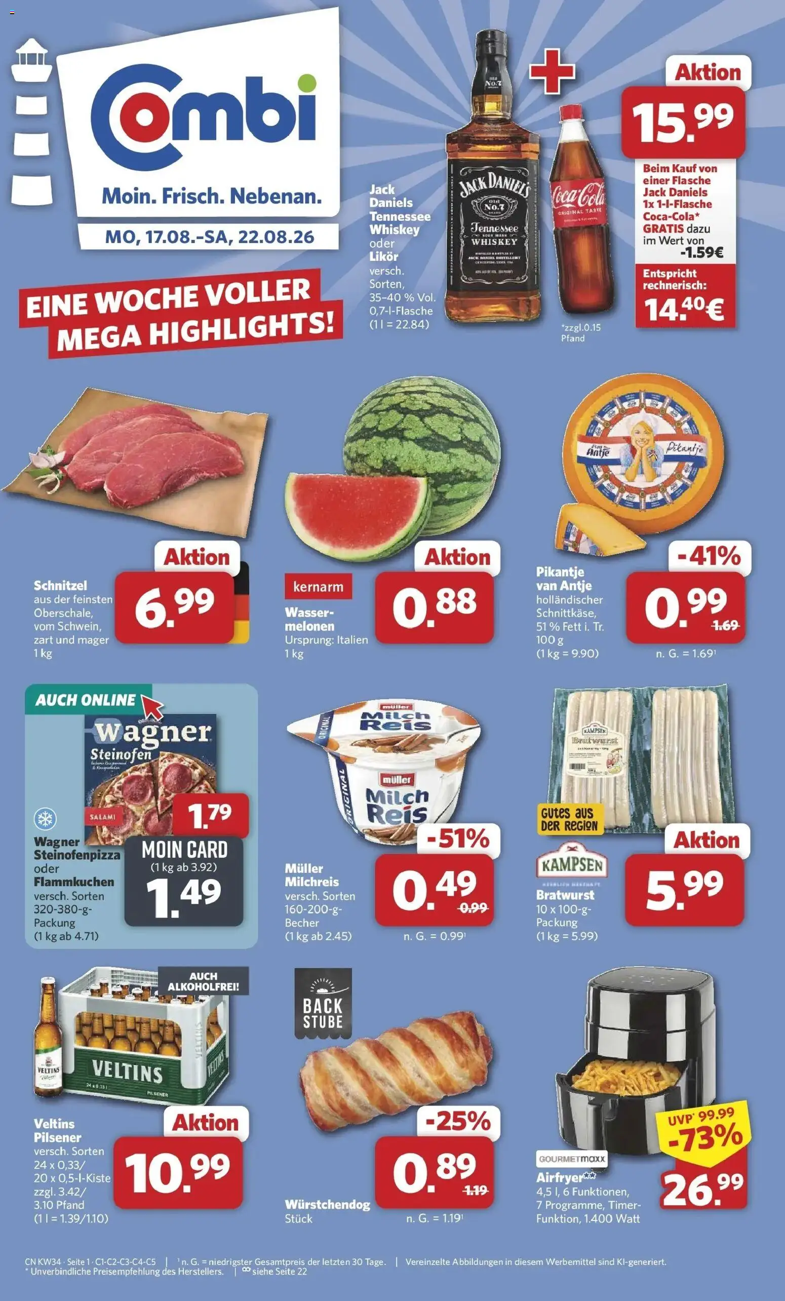 Combi Prospekt Twistringen (ab 17.08.2026) zum Blättern | Seite: 1 | Produkte: Cola, Likör, Bratwurst, Wasser