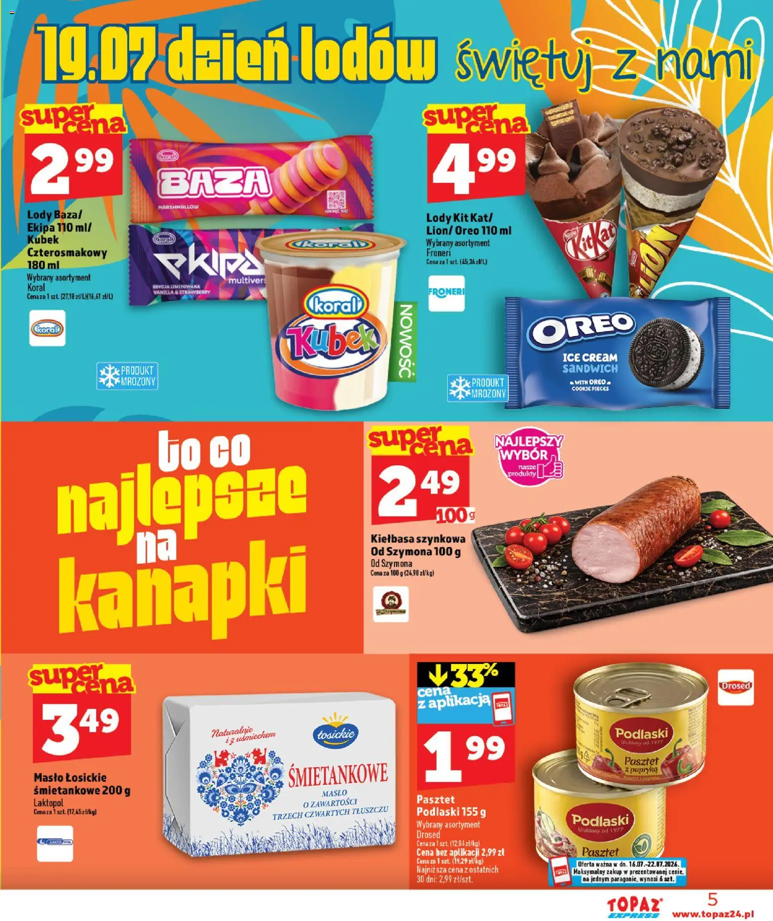 Topaz gazetka - Express od 16.07.2026 | Strona: 5 | Produkty: Kiełbasa, Sandwich, Papryka, Masło