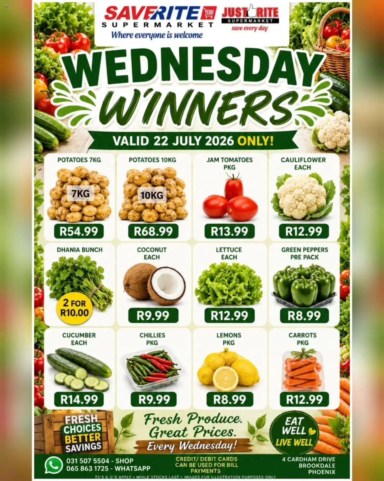 New Saverite catalogue – valid from 22/07/2026 | Page: 1 | Products: Cauliflower, Tomatoes, Carrots, Potatoes