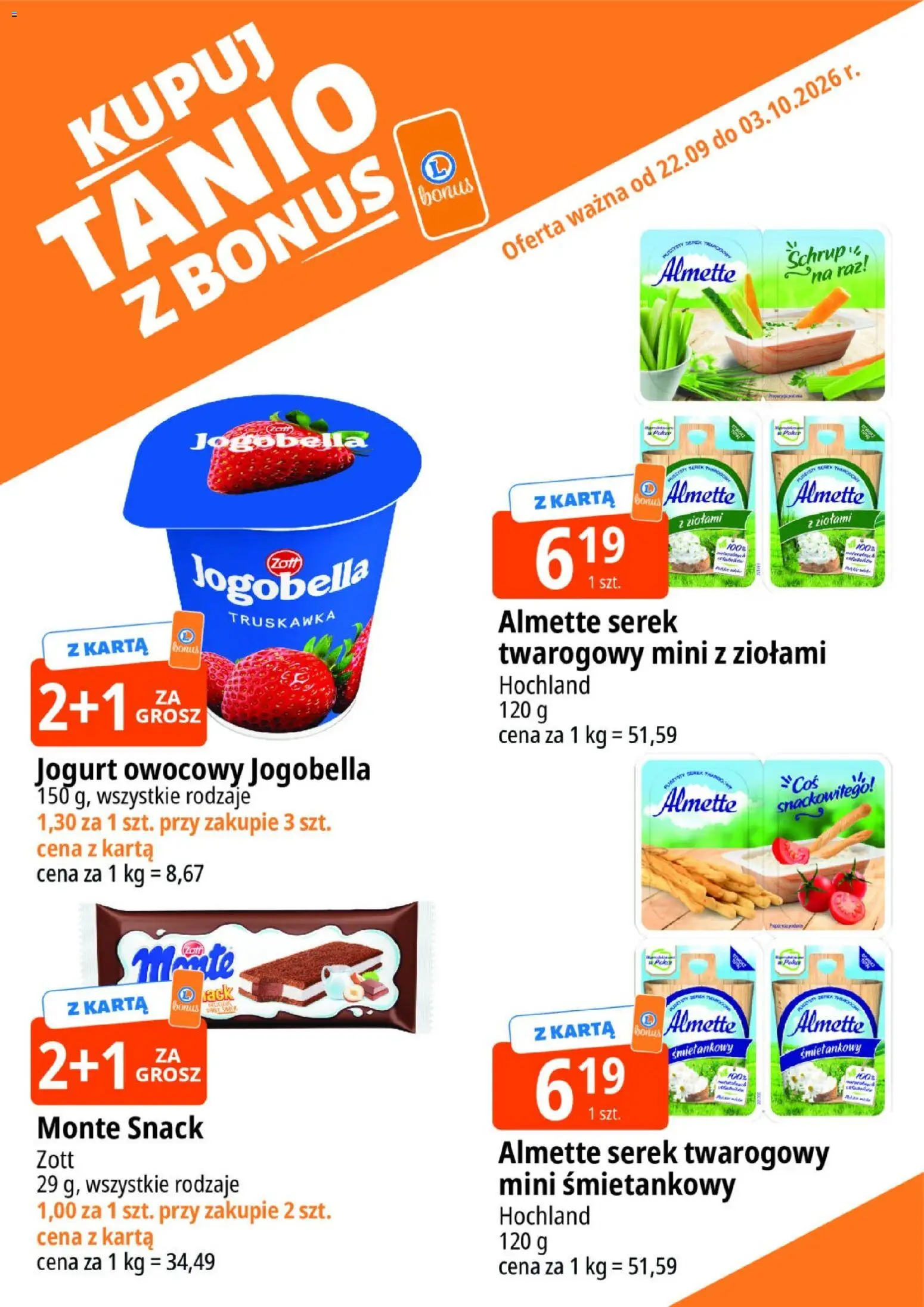 E.Leclerc gazetka - Kupuj Tanio Z Bonus od 22.09.2026 | Strona: 12 | Produkty: Karta, Serek, Jogurt owocowy, Jogurt