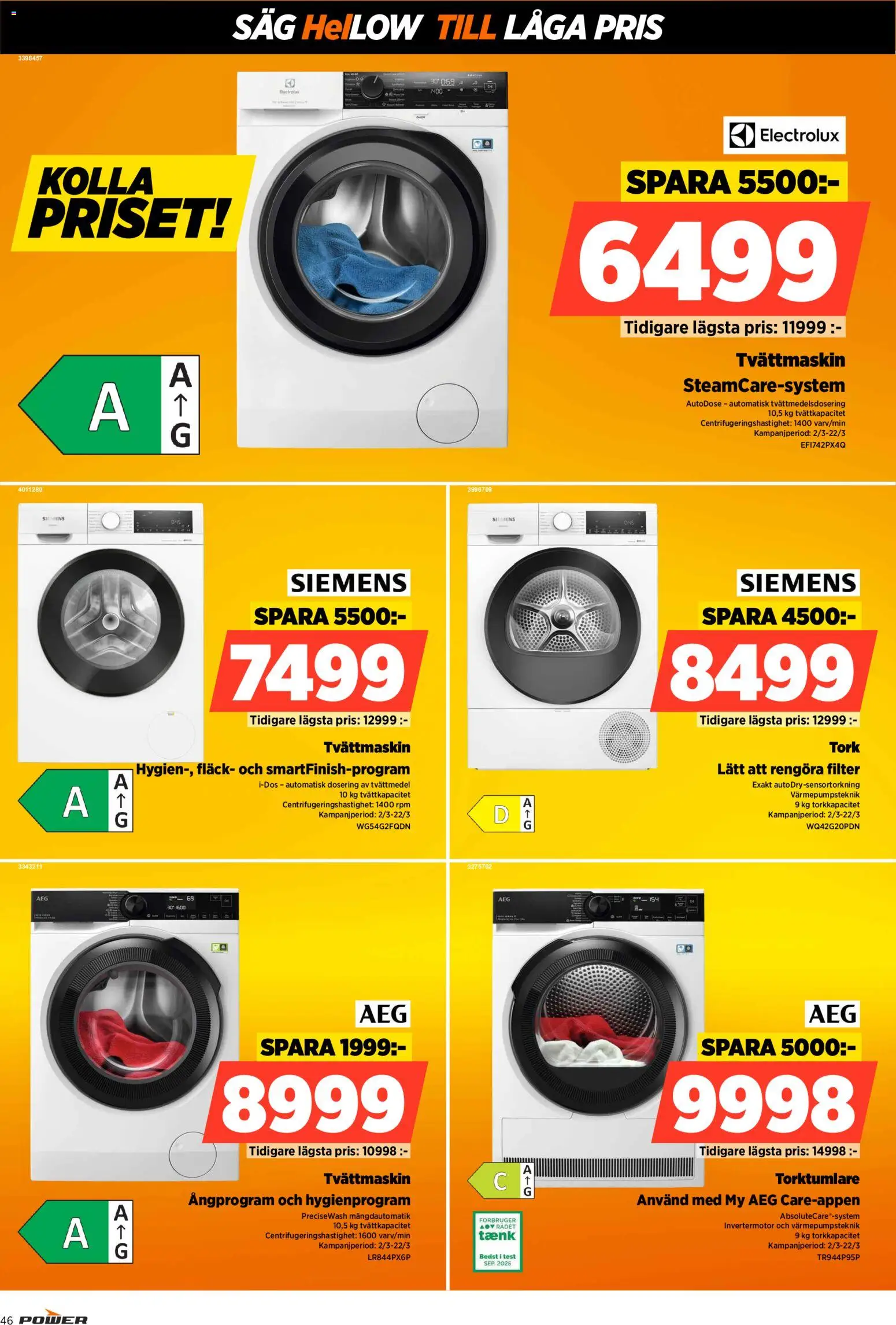 Power reklamblad aktuell från 09.03.2026 | Sida: 46 | Produkter: Såg, Filter, Tvättmaskin, Torktumlare