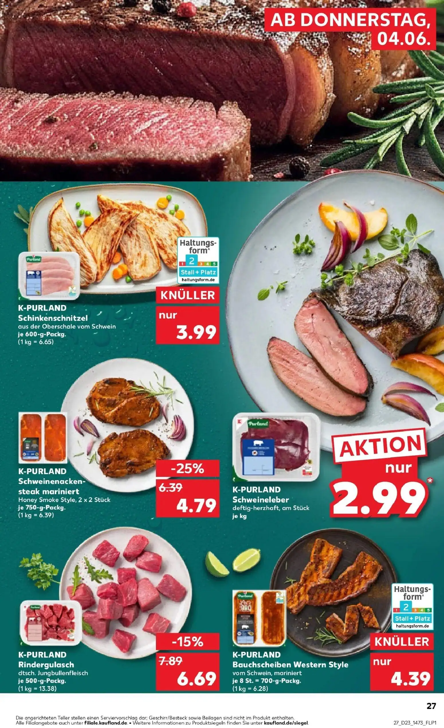 Kaufland Prospekt Strausberg – gültig ab 04.06.2026 | Seite: 27 | Produkte: Rindergulasch, Schweinenacken, Schnitzel, Steak