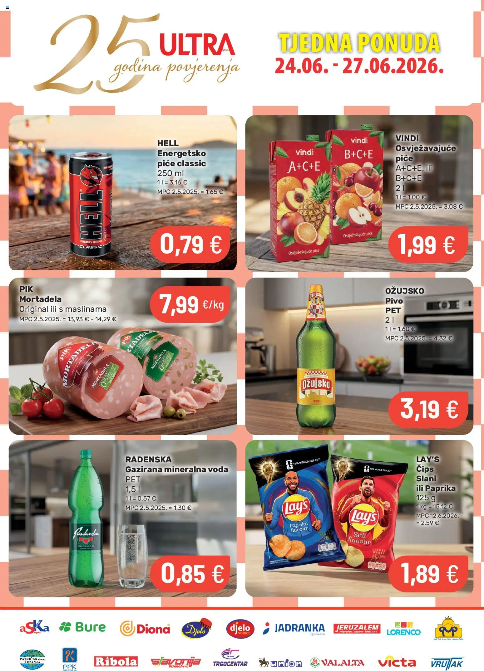 Ultra Gros katalog | vrijedi od 24.06.2026 | Stranica: 1 | Proizvodi: Mineralna voda, Radenska, Mortadela, Ožujsko