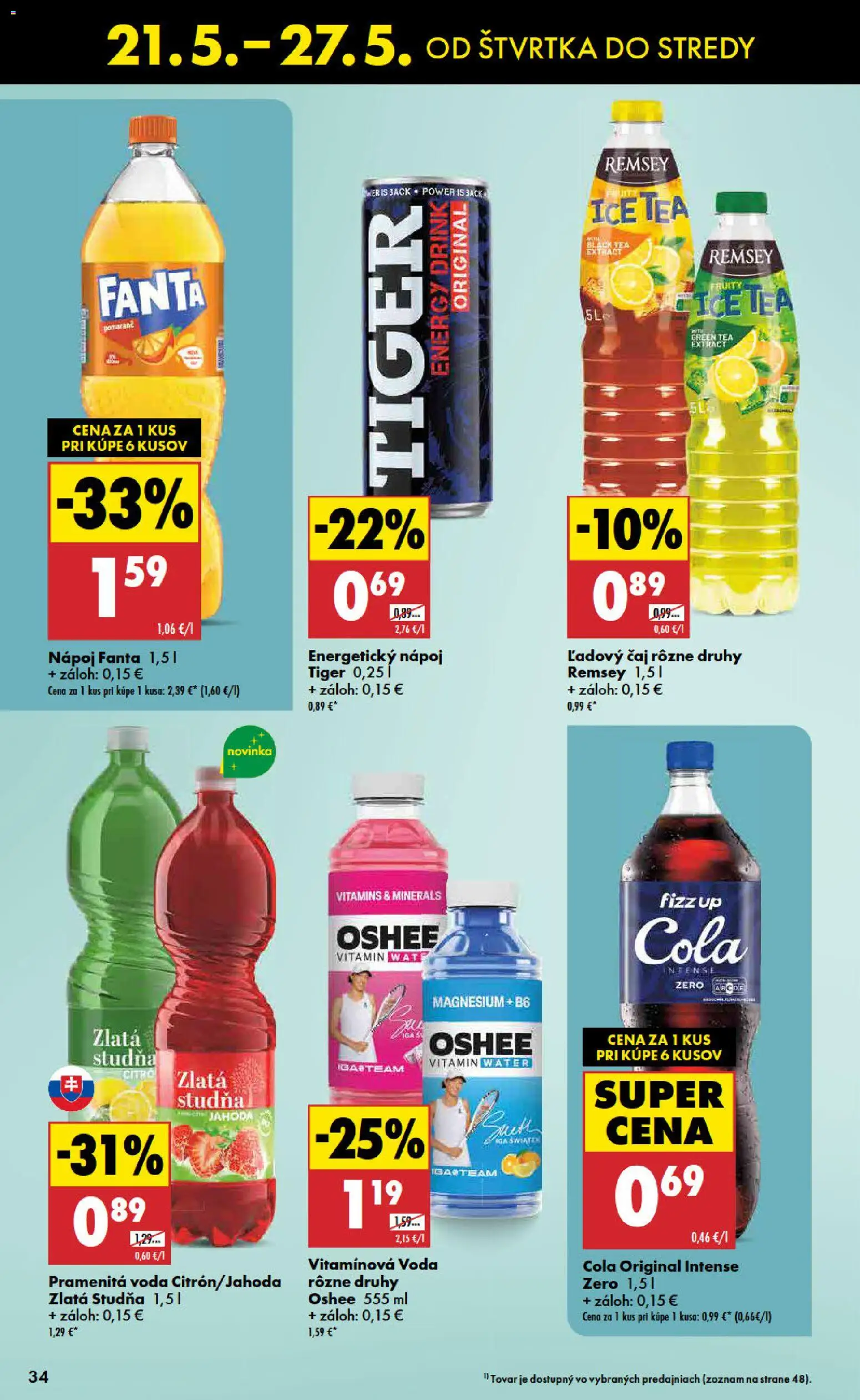 Nové Biedronka akcie – leták je platný od 21.05.2026 | Strana: 34 | Produkty: Čaj, Fanta, Voda, Cola