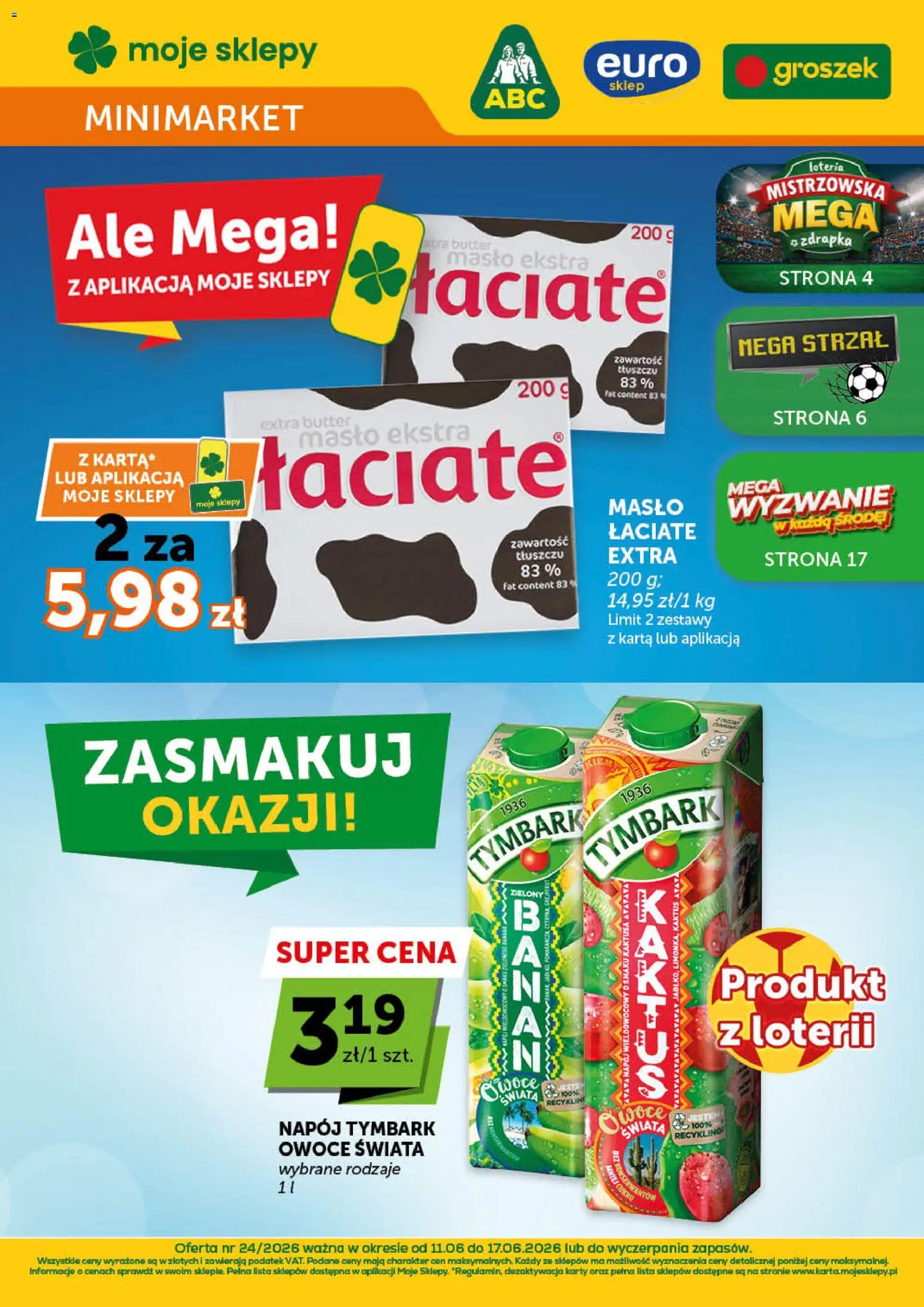 Euro Sklep gazetka - Minimarket od 11.06.2026 | Strona: 1 | Produkty: Karta, Groszek, Masło, Owoce