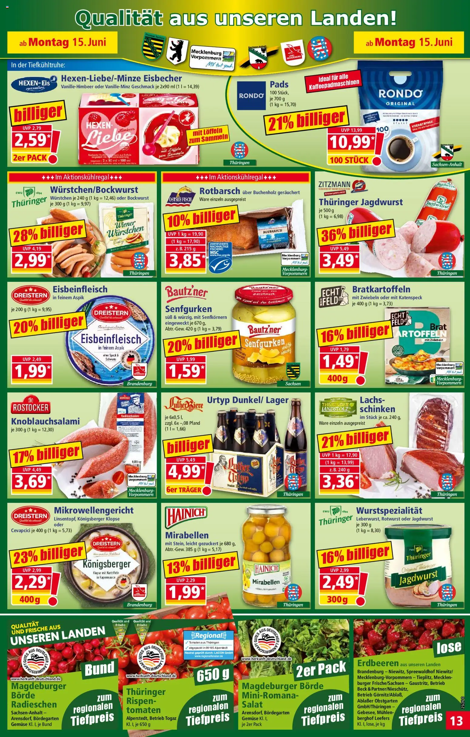 Norma Prospekt – gültig ab 15.06.2026 | Seite: 13 | Produkte: Bockwurst, Cevapcici, Tomaten, Salat
