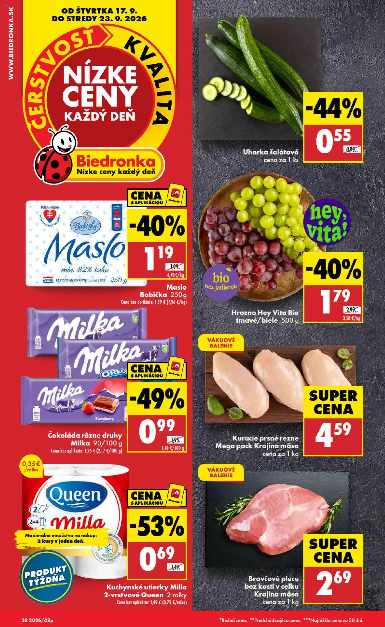 Nové Biedronka akcie – leták je platný od 17.09.2026 | Strana: 1 | Produkty: Uhorka, Čokoláda, Milka, Rezne