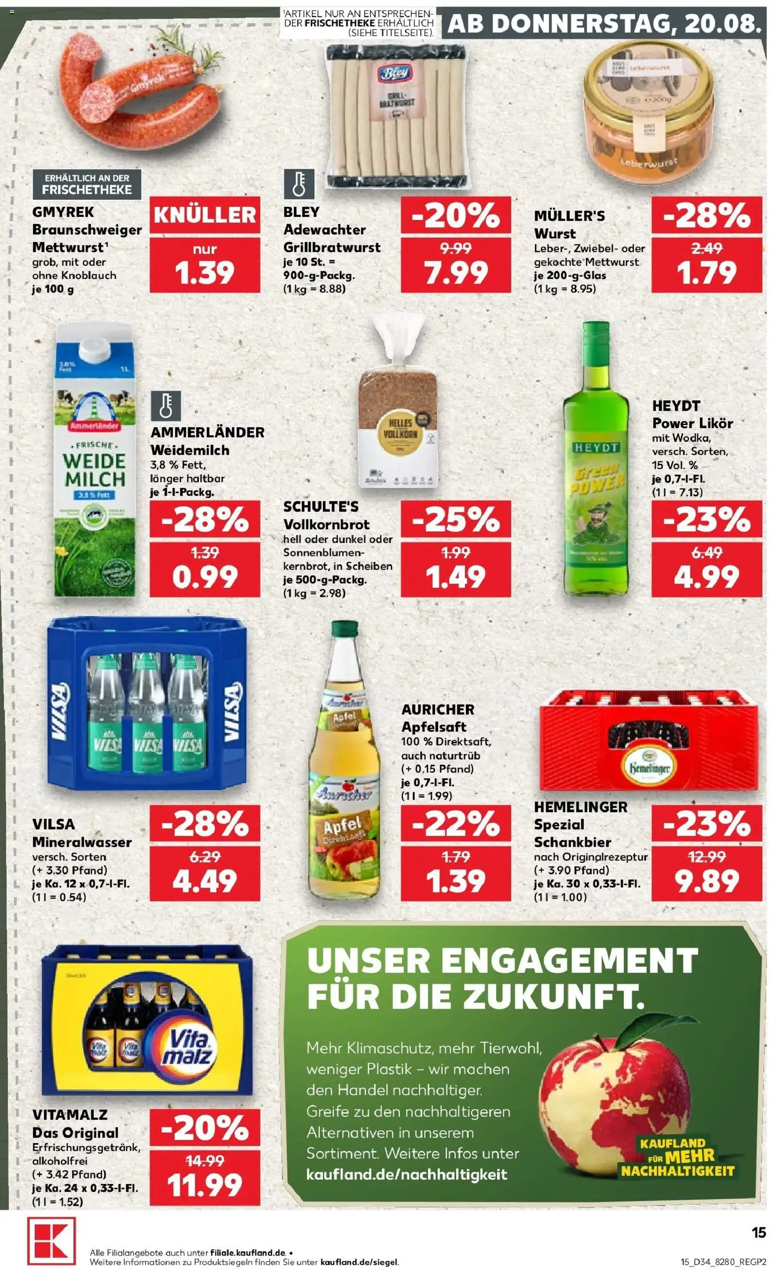 Prospekt Kaufland ab 20.08.2026 » Angebote Online zum Blättern | Seite: 15 | Produkte: Milch, Likör, Vollkornbrot, Äpfel