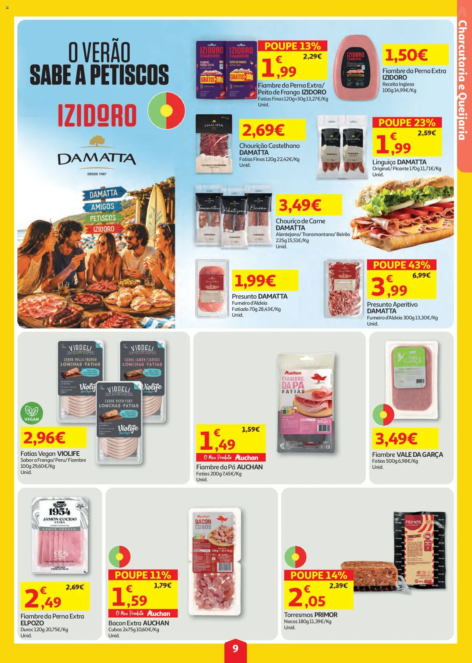 Auchan folheto │ válido de 23/07/2026 | Página: 9 | Produtos: Peito de frango, Frango, Chouriço, Carne