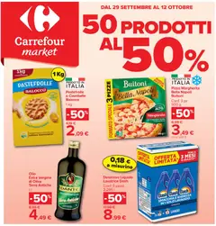 Anteprima del volantino Carrefour volantino Market 50 prodotti al 50% valido a partire dal 29/09/2026