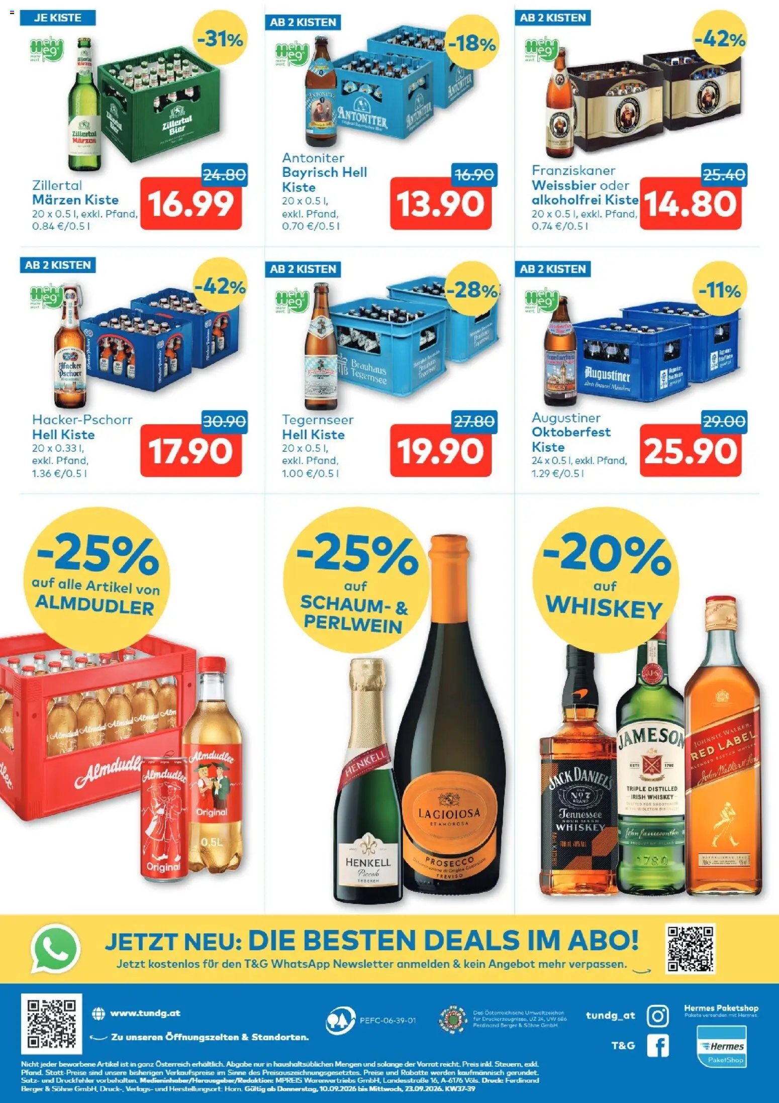 T&G Kärnten gültig ab 10.09.2026 | Seite: 8 | Produkte: Whiskey, Prosecco, Bier