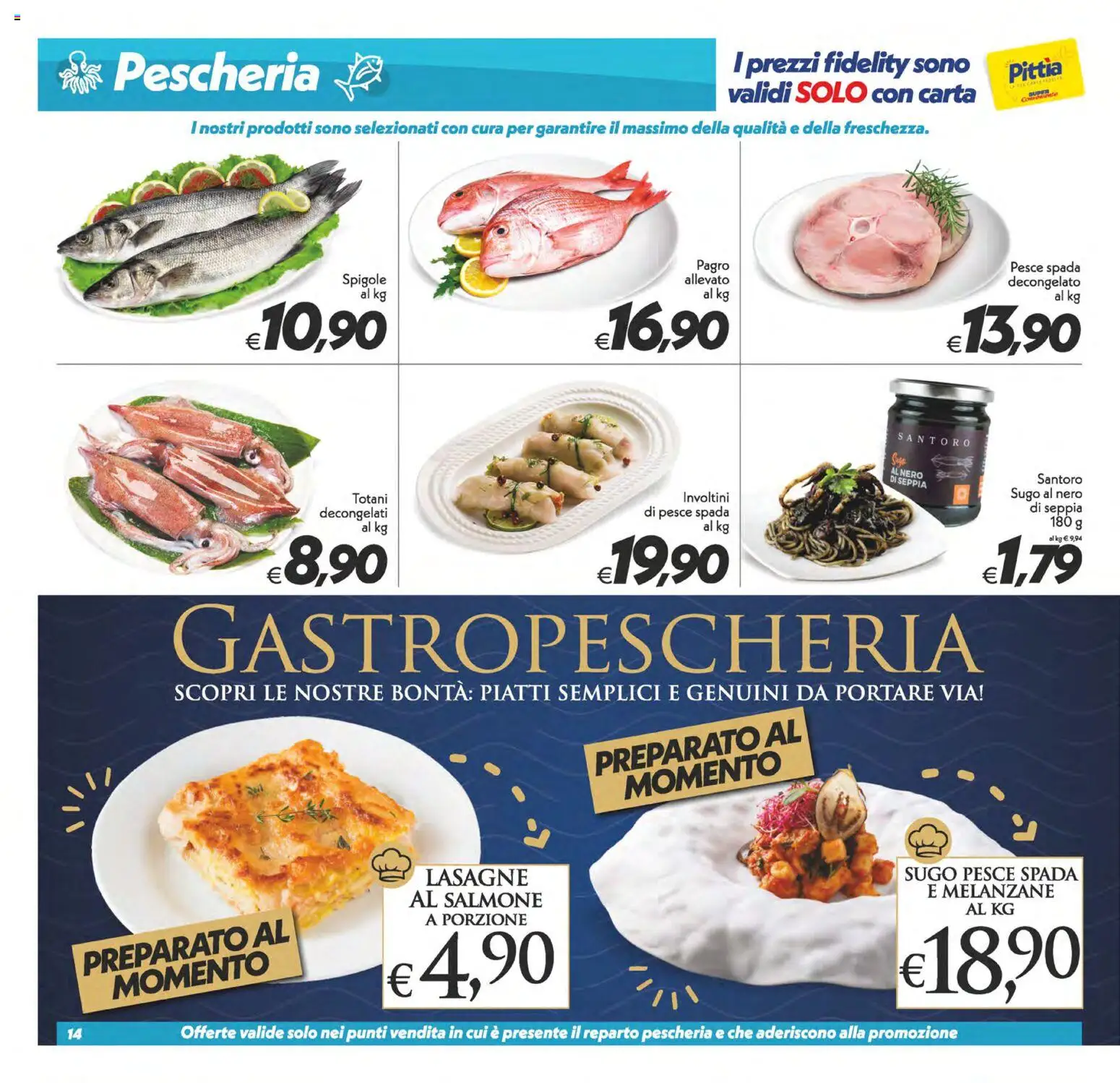 Volantino SuperConveniente del 13/10/2026 | Pagina: 14 | Prodotti: Pesce, Piatti, Sugo, Lasagne