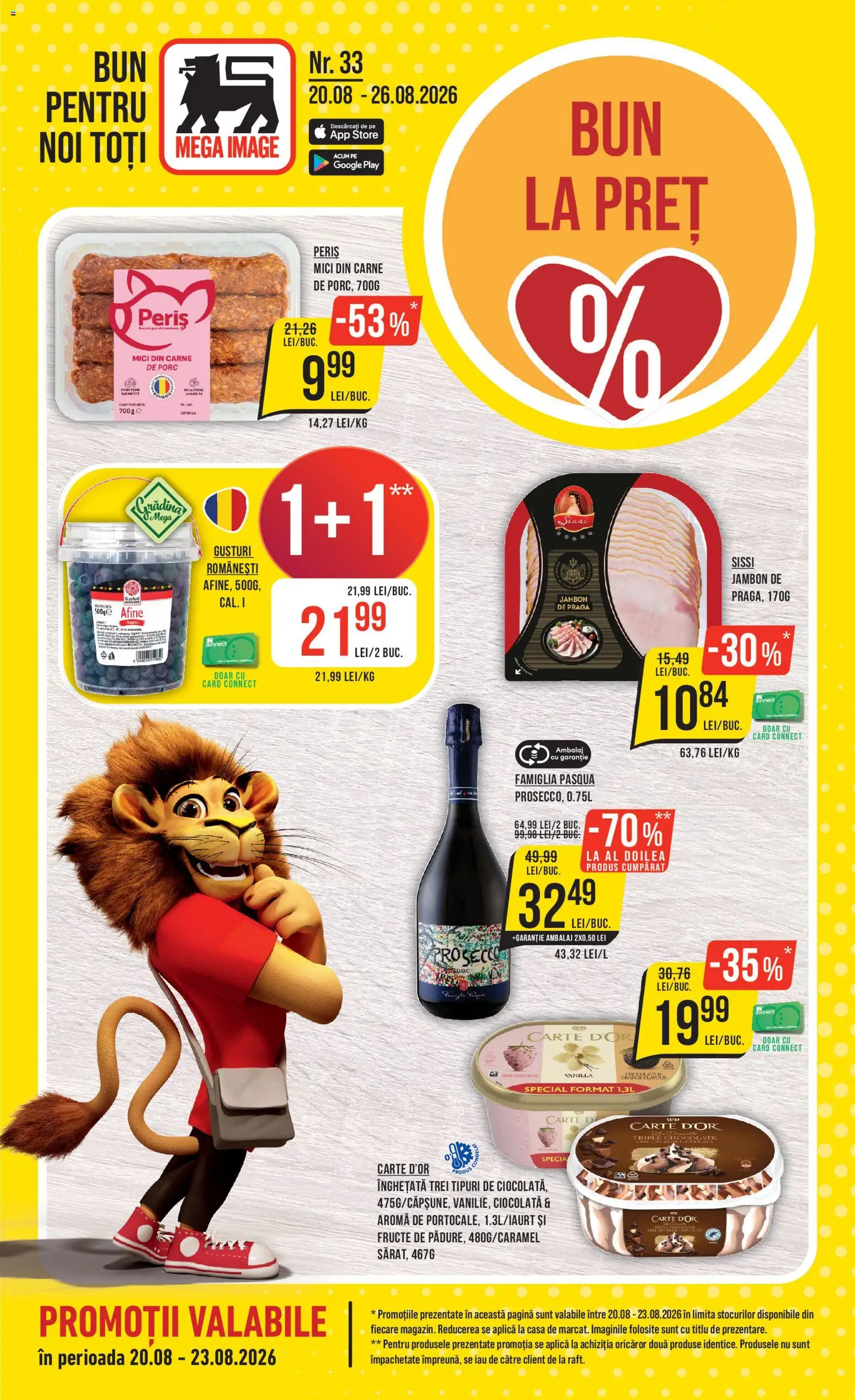 Noul catalog Mega Image – valabil de la 20.08.2026 | Pagină: 1 | Produse: Mici, Ciocolată, Carne De Porc, Înghețată