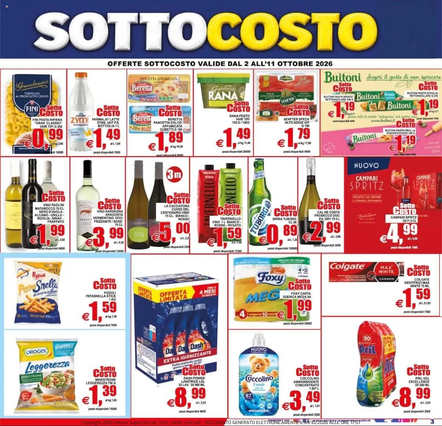 Volantino Pewex del 02/10/2026 | Pagina: 3 | Prodotti: Prosciutto Crudo, Latte, Lavatrice, Bottiglia