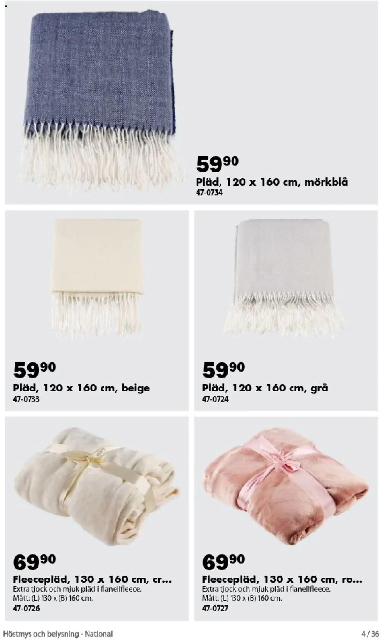 Biltema reklamblad aktuell från 01/09/2026 | Sida: 4 | Produkter: Pläd, Belysning