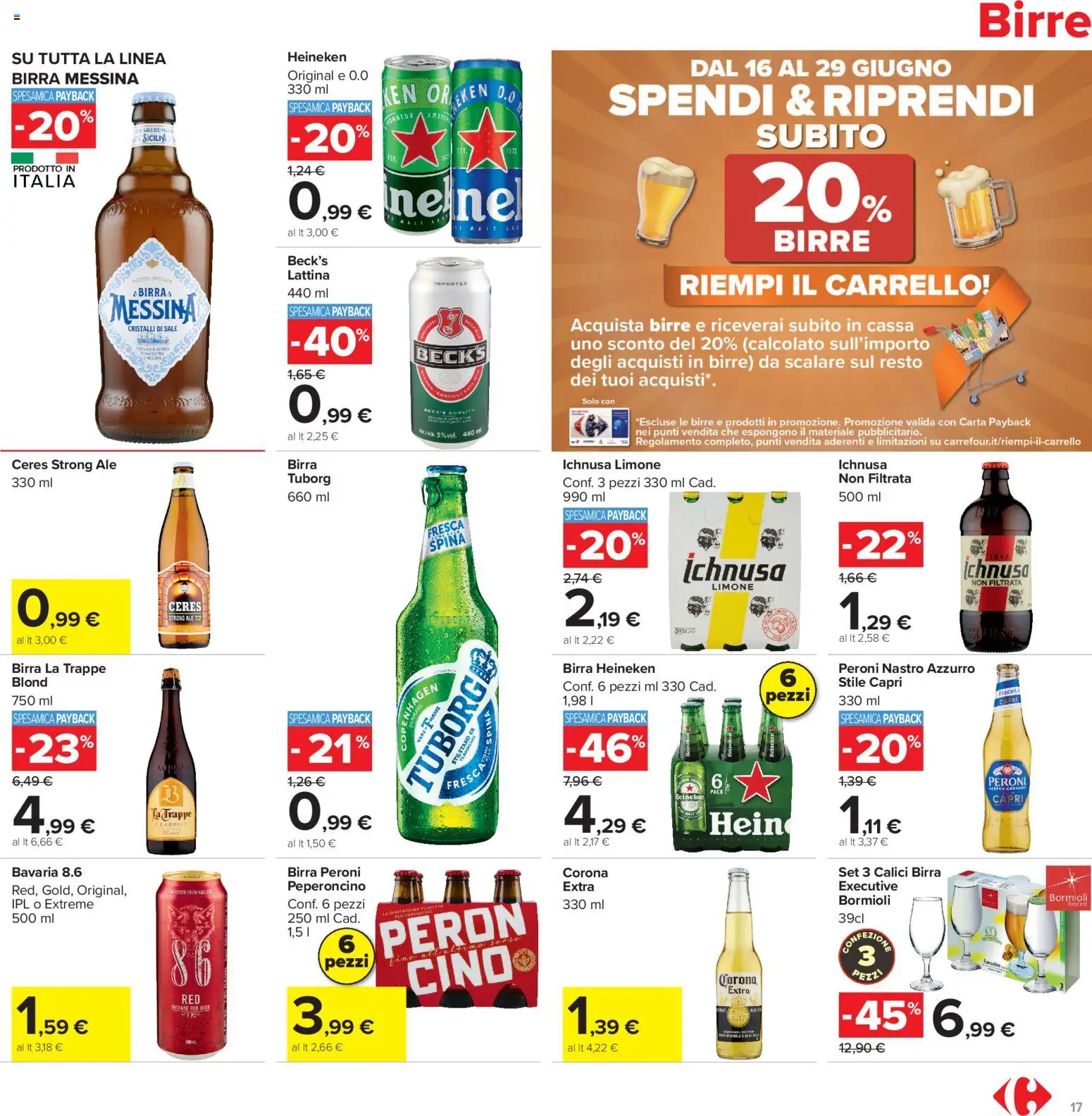 Volantino Carrefour del 16.06.2026 | Pagina: 17 | Prodotti: Birra, Peperoncino, Carrello, Ceres