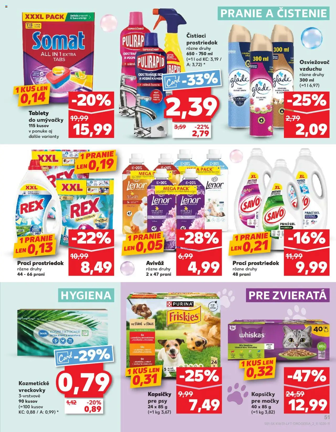 Nové Kaufland akcie – leták je platný od 31.07.2025 | Strana: 51 | Produkty: Osviežovač vzduchu, Savo, Čistiaci prostriedok, Whiskas