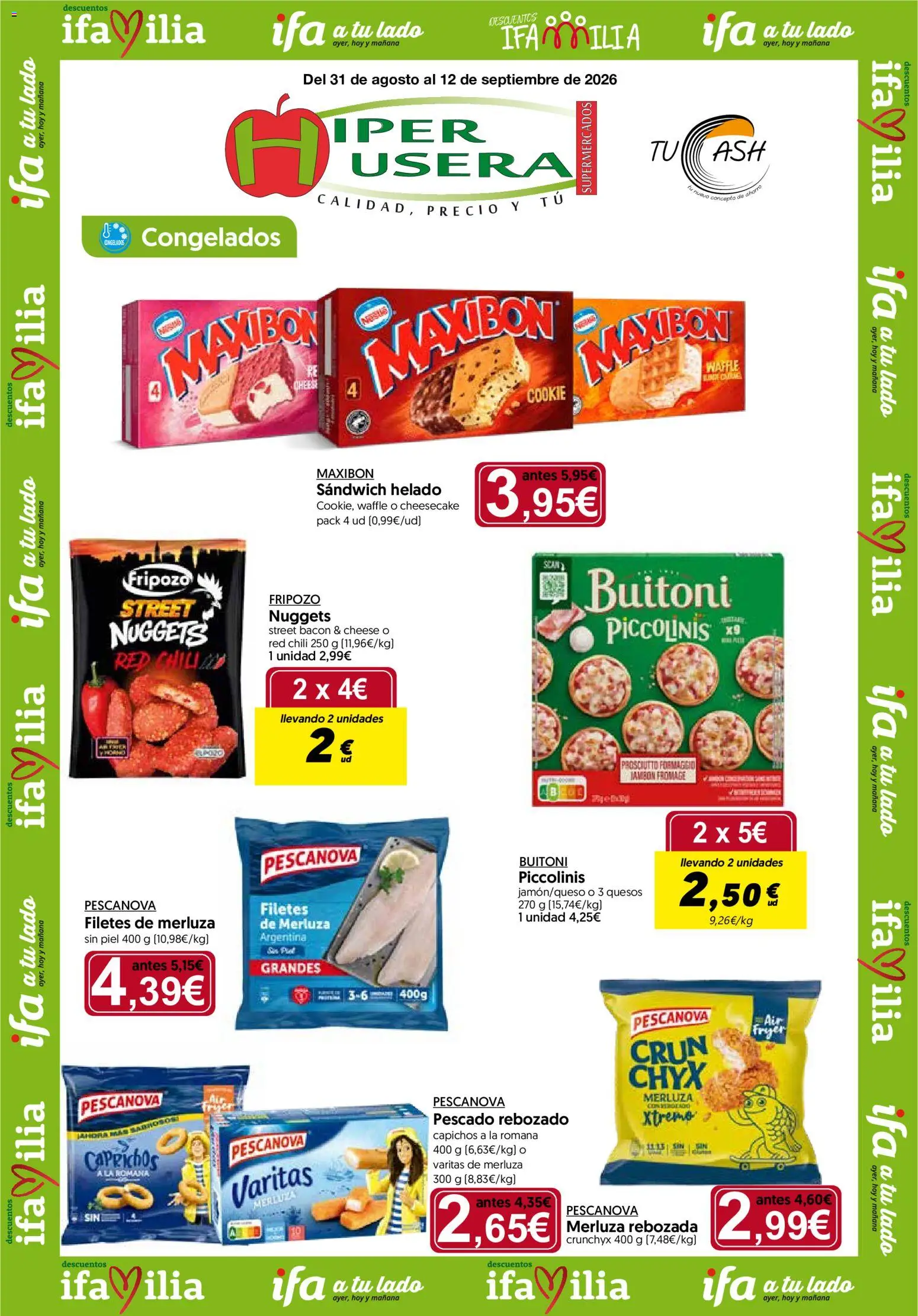 Hiper Usera folleto │ válido desde el 31/08/2026 | Página: 1 | Productos: Pescado, Filetes de merluza, Helado, Nuggets