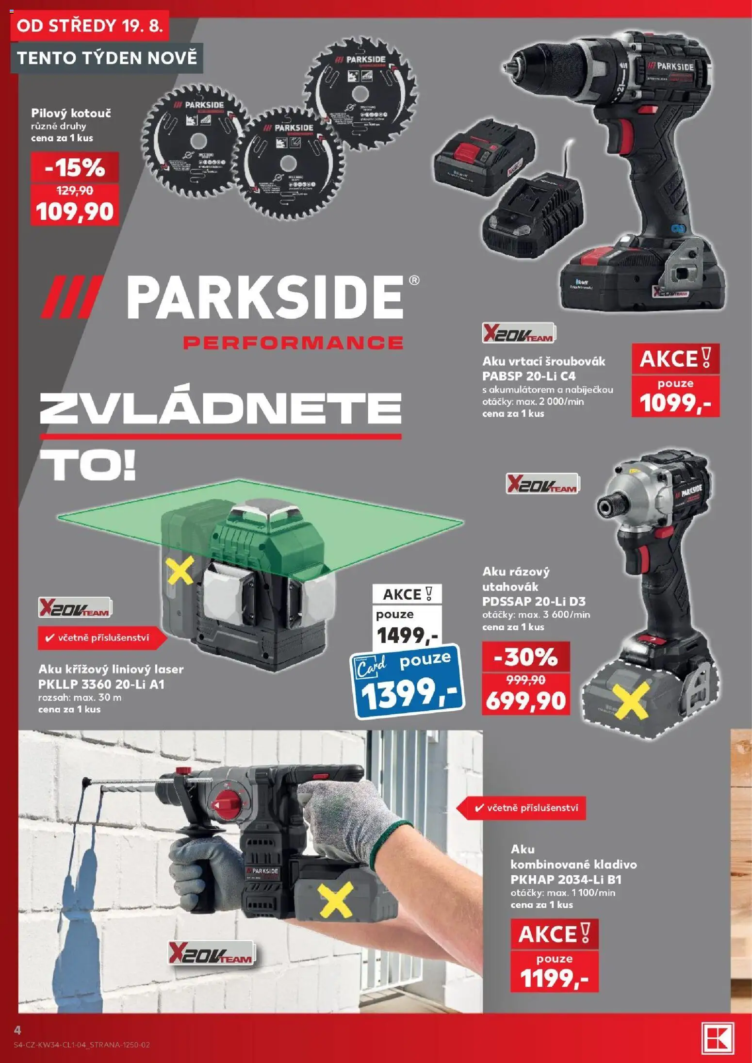 Kaufland leták - Plzeň Bory od 19.08.2026 | Strana: 4 | Produkty: Parkside, Rázový utahovák, Šroubovák, Aku rázový utahovák