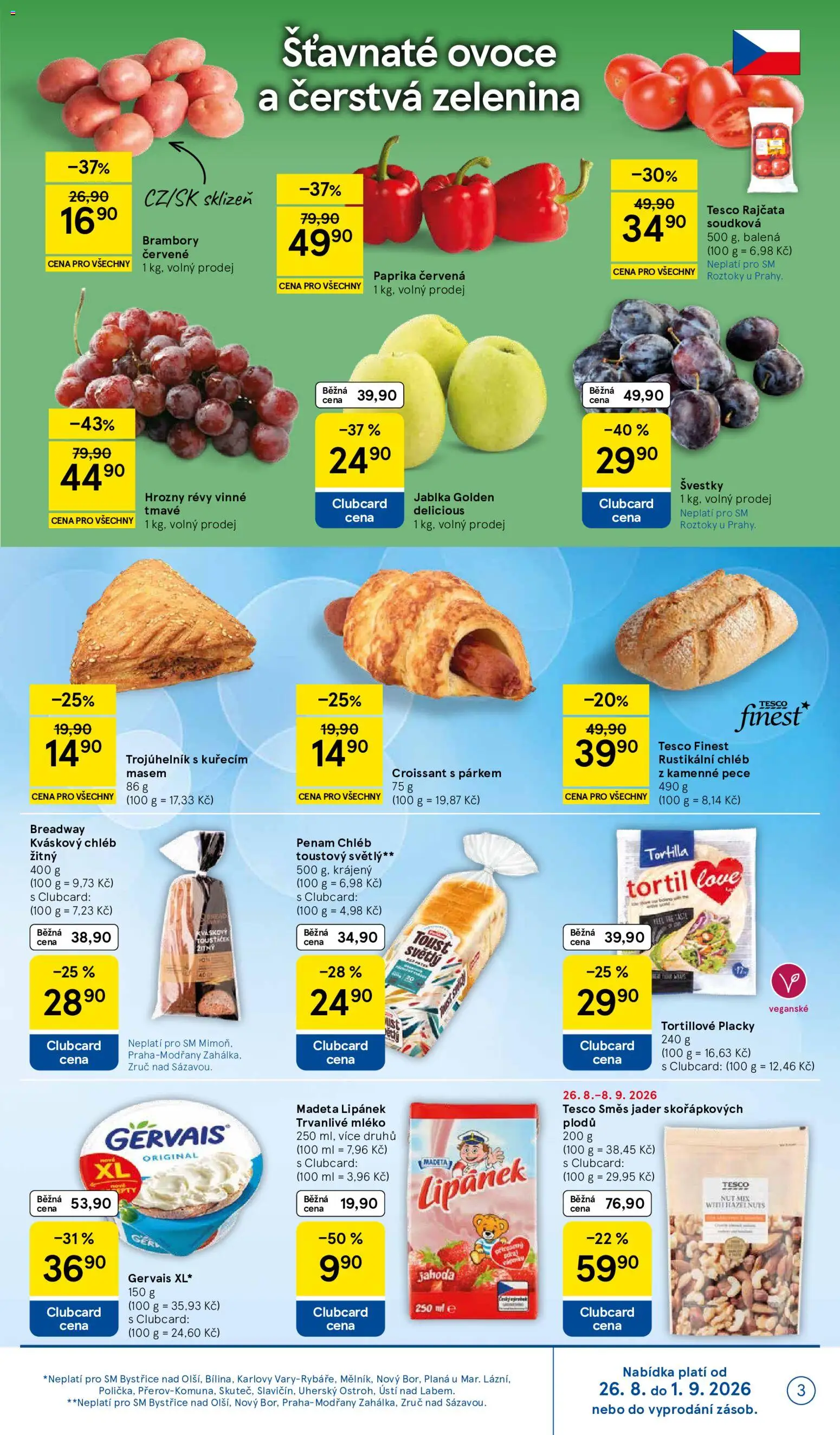 Tesco leták - Supermarket od 26.08.2026 | Strana: 3 | Produkty: Ovoce, Jablka, Zelenina, Hrozny