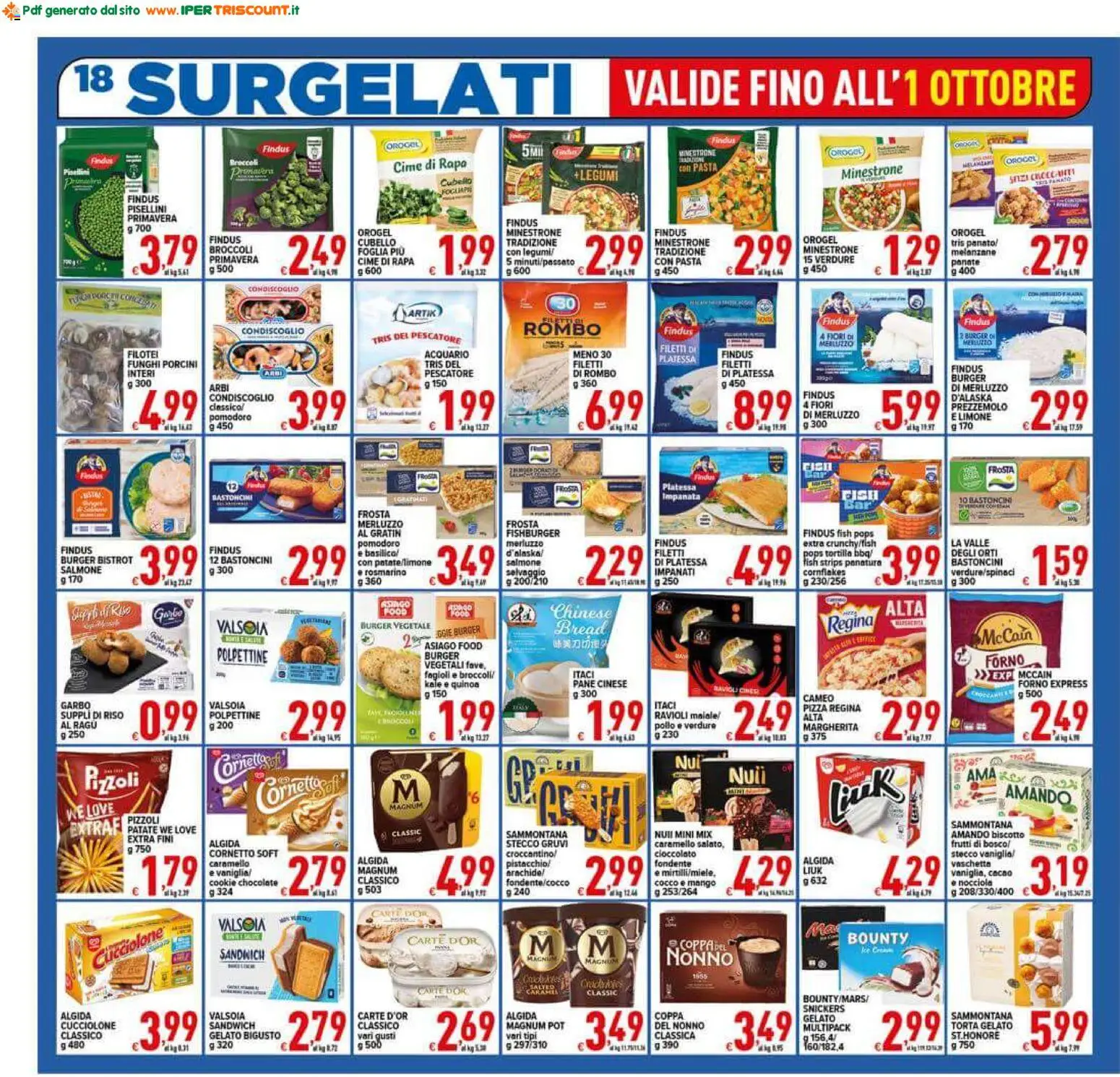 Volantino Ipertriscount del 23/09/2026 | Pagina: 18 | Prodotti: Pizza, Pasta, Broccoli, Forno