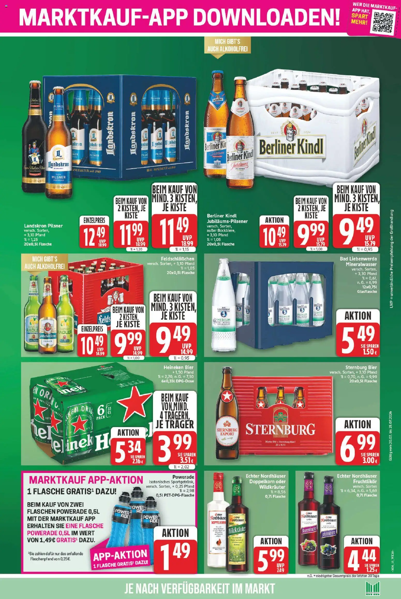 Marktkauf Prospekt – gültig ab 20.07.2026 | Seite: 15 | Produkte: Bier, Mineralwasser, Radler, Powerade