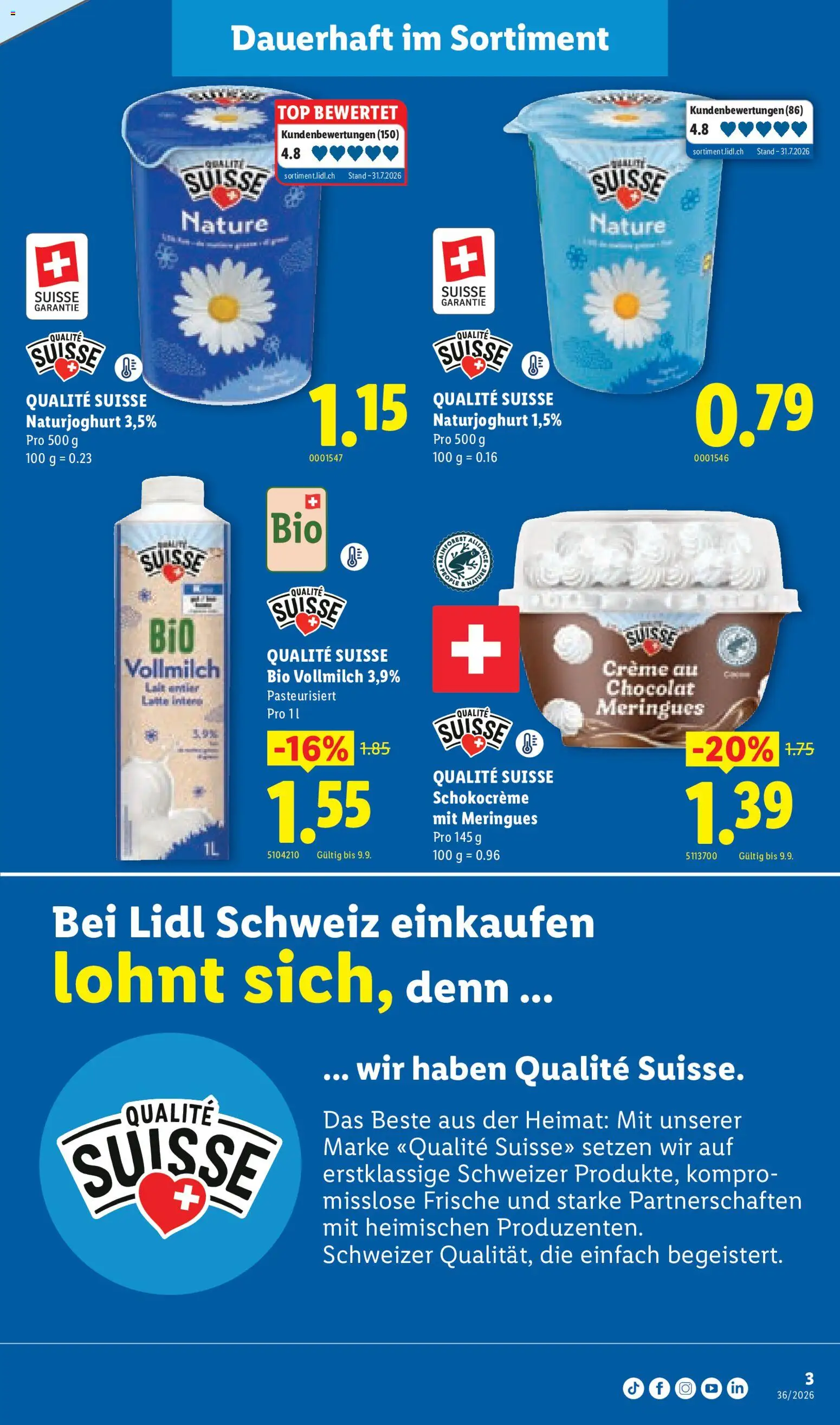 Lidl aktionen Qualité Suisse – gültig ab 03.09.2026 | Seite: 3 | Produkte: Top, Creme