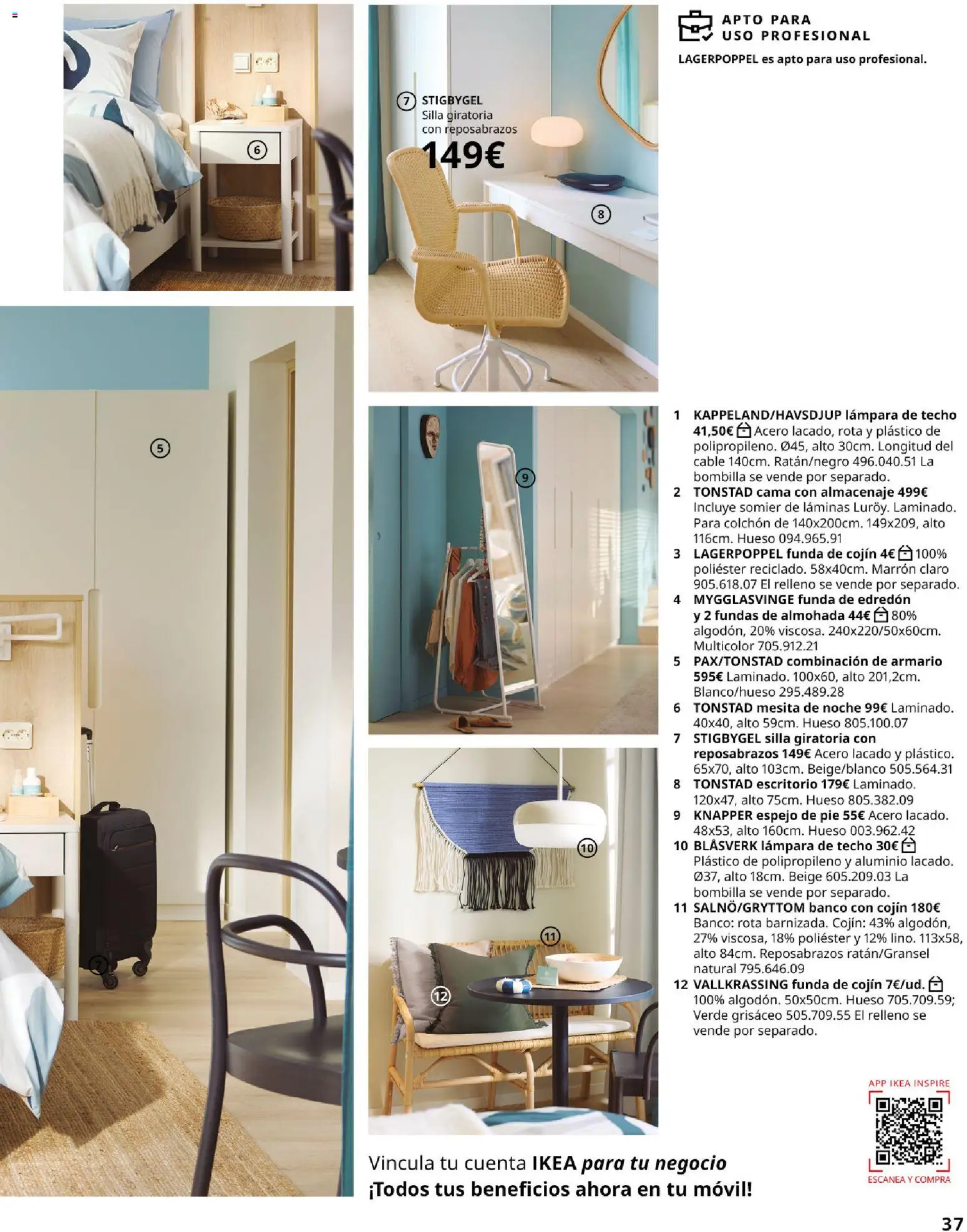Catálogo IKEA para tu negocio │ válido desde el 01/02/2026 | Página: 37 | Productos: Espejo de pie, Cama, Almacenaje, Lámpara
