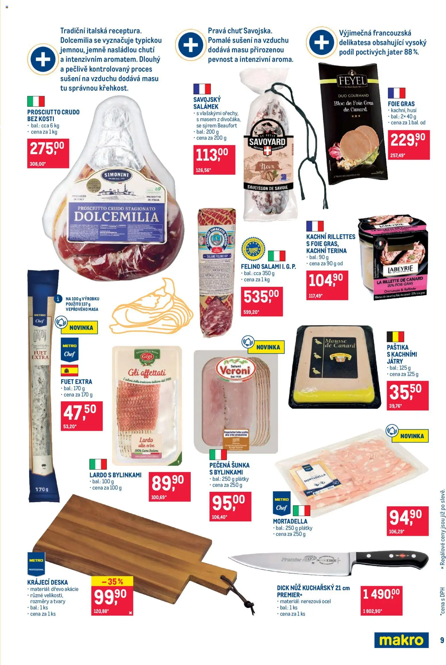 Makro leták - Pro milovníky jídla od 21.10.2026 | Strana: 9 | Produkty: Prosciutto crudo, Šunka, Mortadella, Paštika
