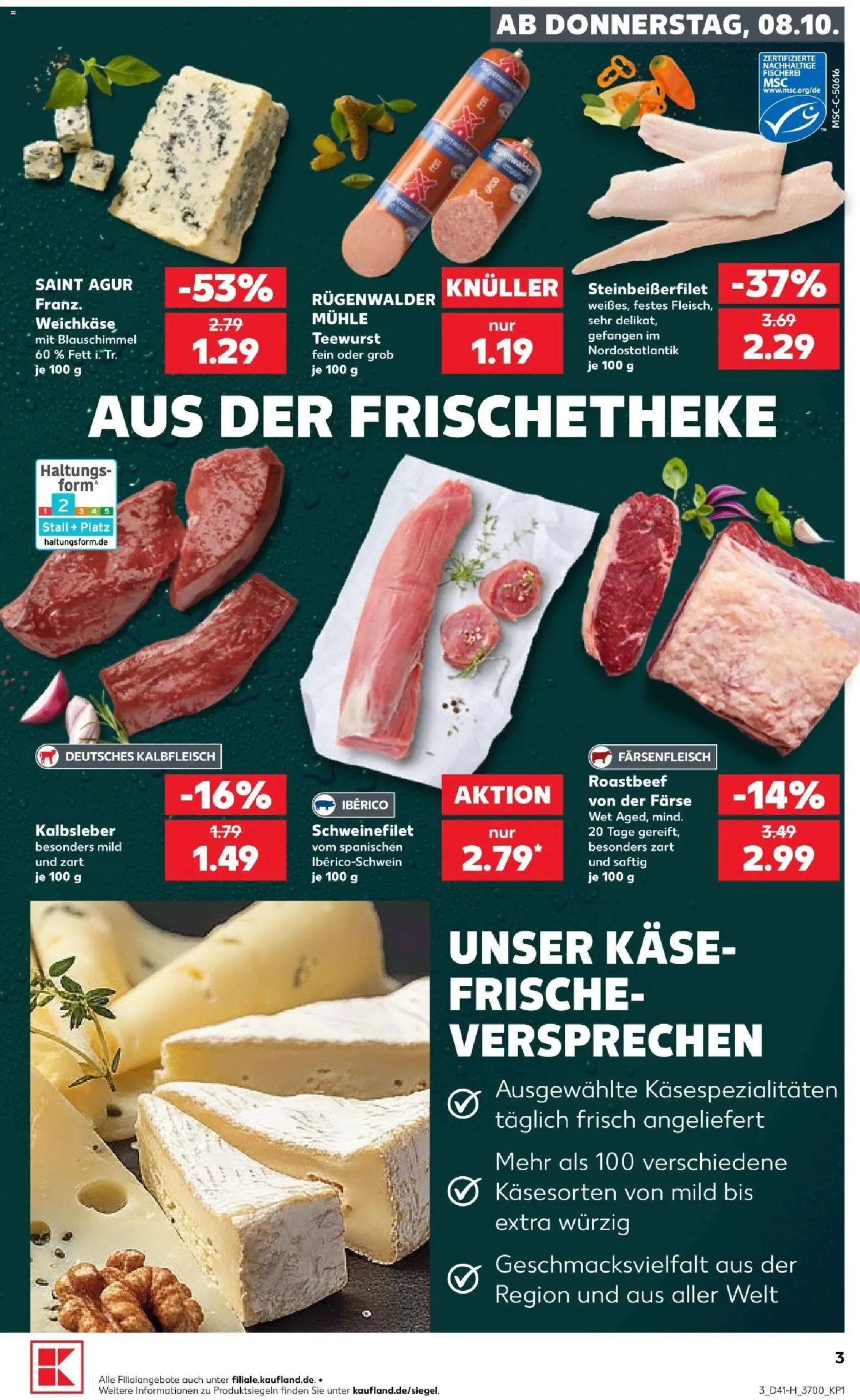 Kaufland Prospekt Rostock – gültig ab 08.10.2026 | Seite: 3 | Produkte: Mühle, Käse, Roastbeef, Schweinefilet