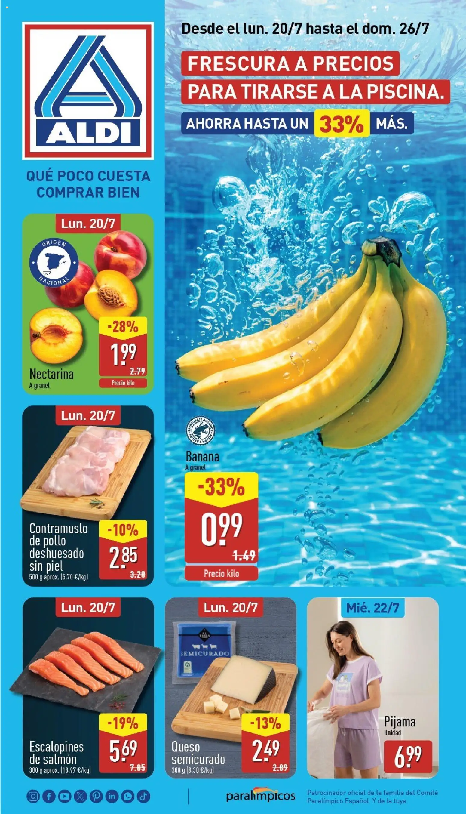 Aldi folleto Península │ válido desde el 20/07/2026 | Página: 1 | Productos: Pijama, Queso, Salmón, Pollo