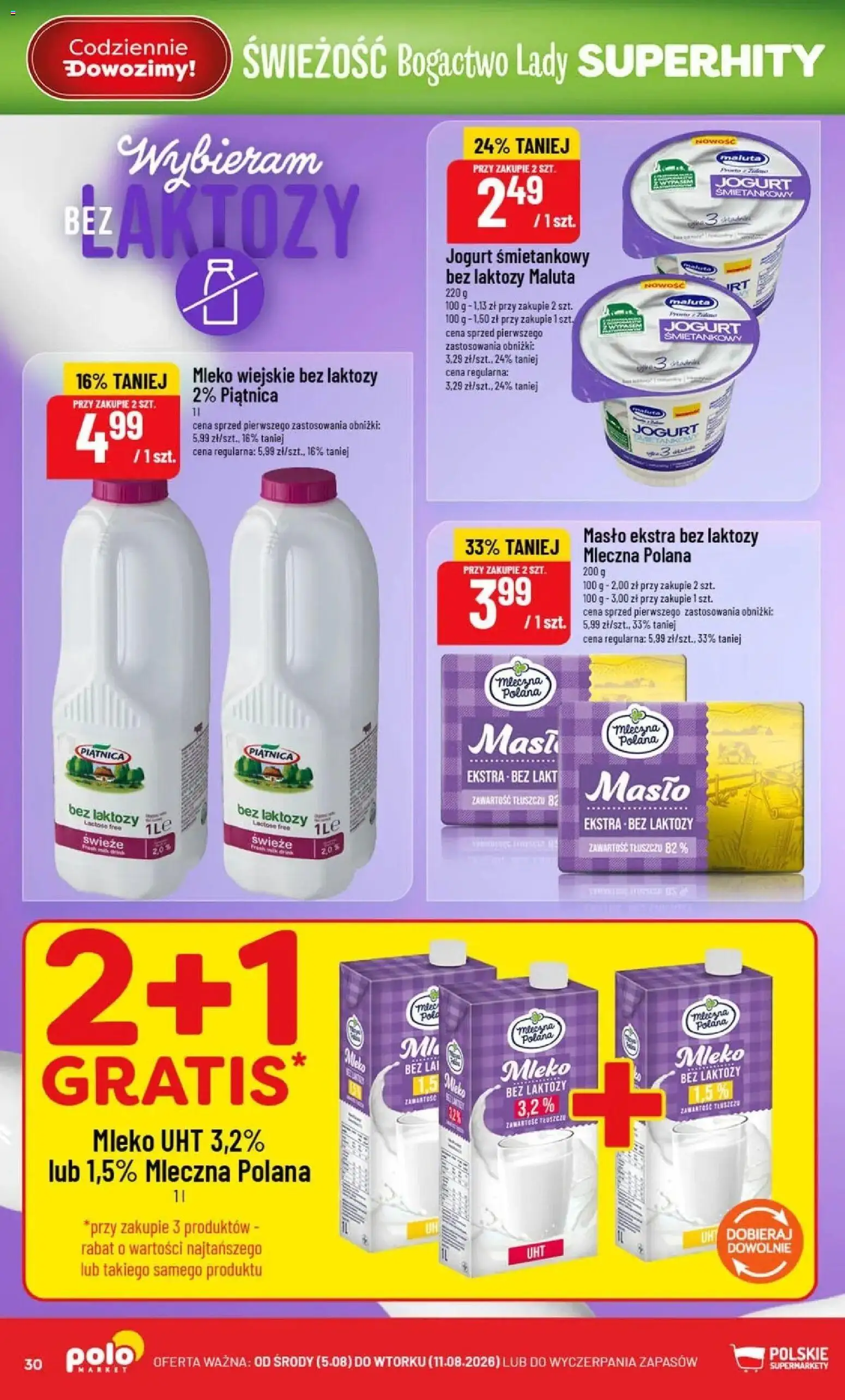 POLOmarket gazetka od 05.08.2026 | Strona: 30 | Produkty: Jogurt śmietankowy, Piątnica, Masło, Jogurt