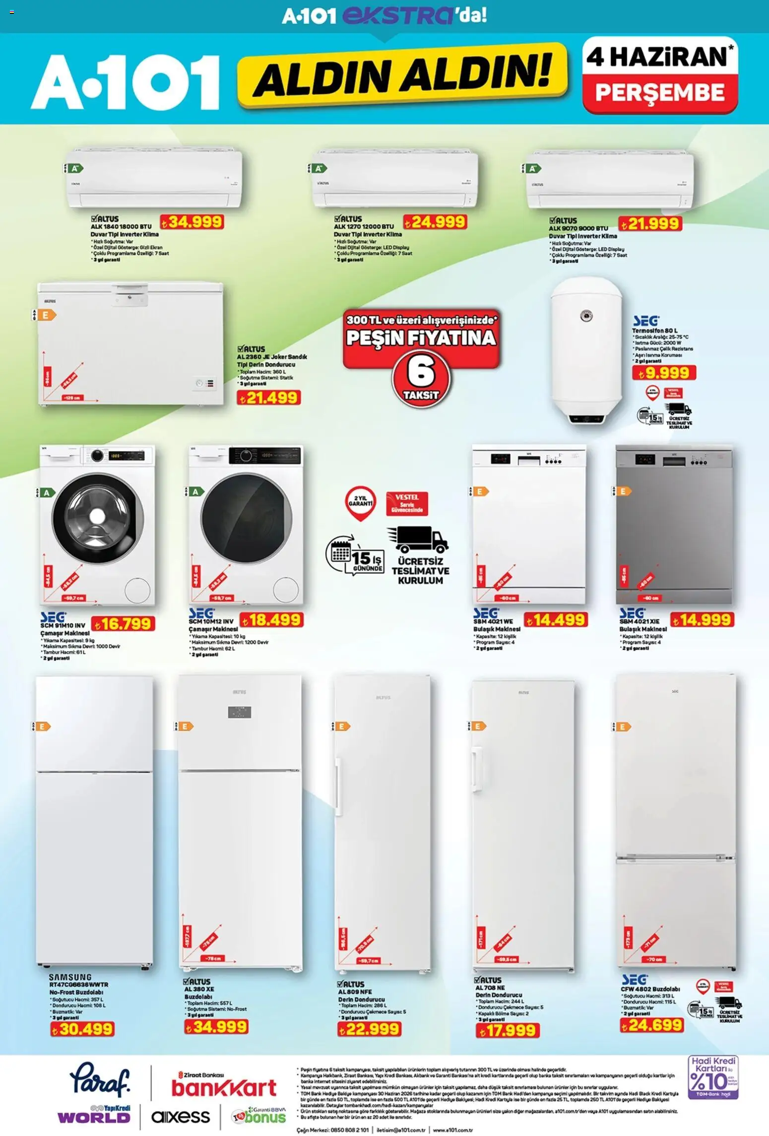 A101 - Katalog Aldın Aldın - 04.06.2026 tarihinden itibaren geçerlidir | Sayfa: 19 | Ürünler: Saat, Buzdolabı, Dondurucu, Çamaşır makinesi