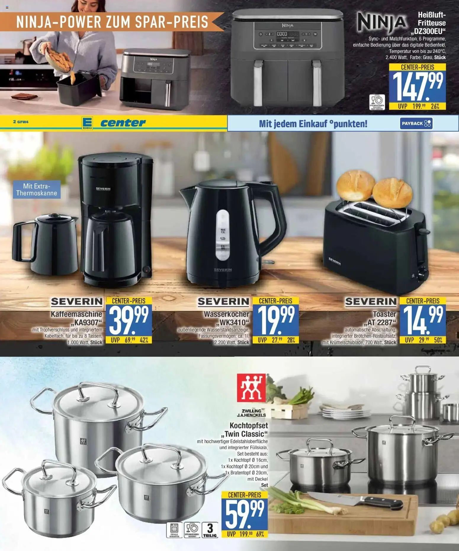E center Prospekt Schwabmünchen (ab 24.08.2026) zum Blättern | Seite: 15 | Produkte: Kaffeemaschine, Wasserkocher, Toaster, Fritteuse