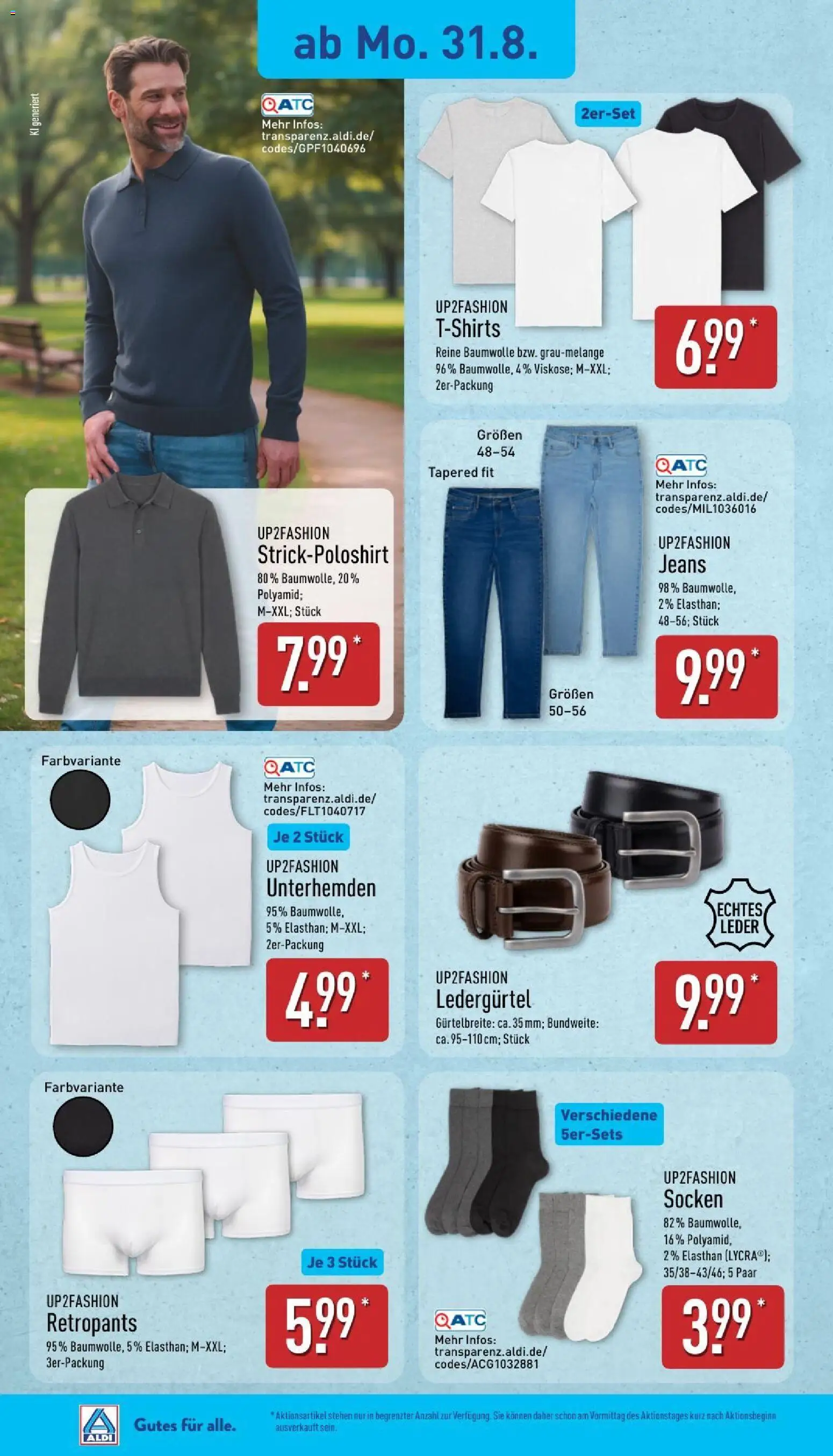 Aldi Prospekt – gültig ab 31.08.2026 | Seite: 18 | Produkte: Up2fashion, Socken, Boxer, Jeans