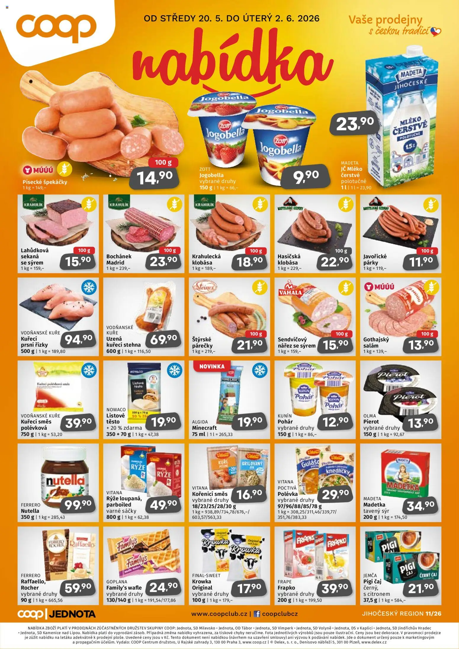 Coop leták - Jihočeský region od 20.05.2026 | Strana: 1 | Produkty: Frapko, Párky, Sekaná, Gothajský salám