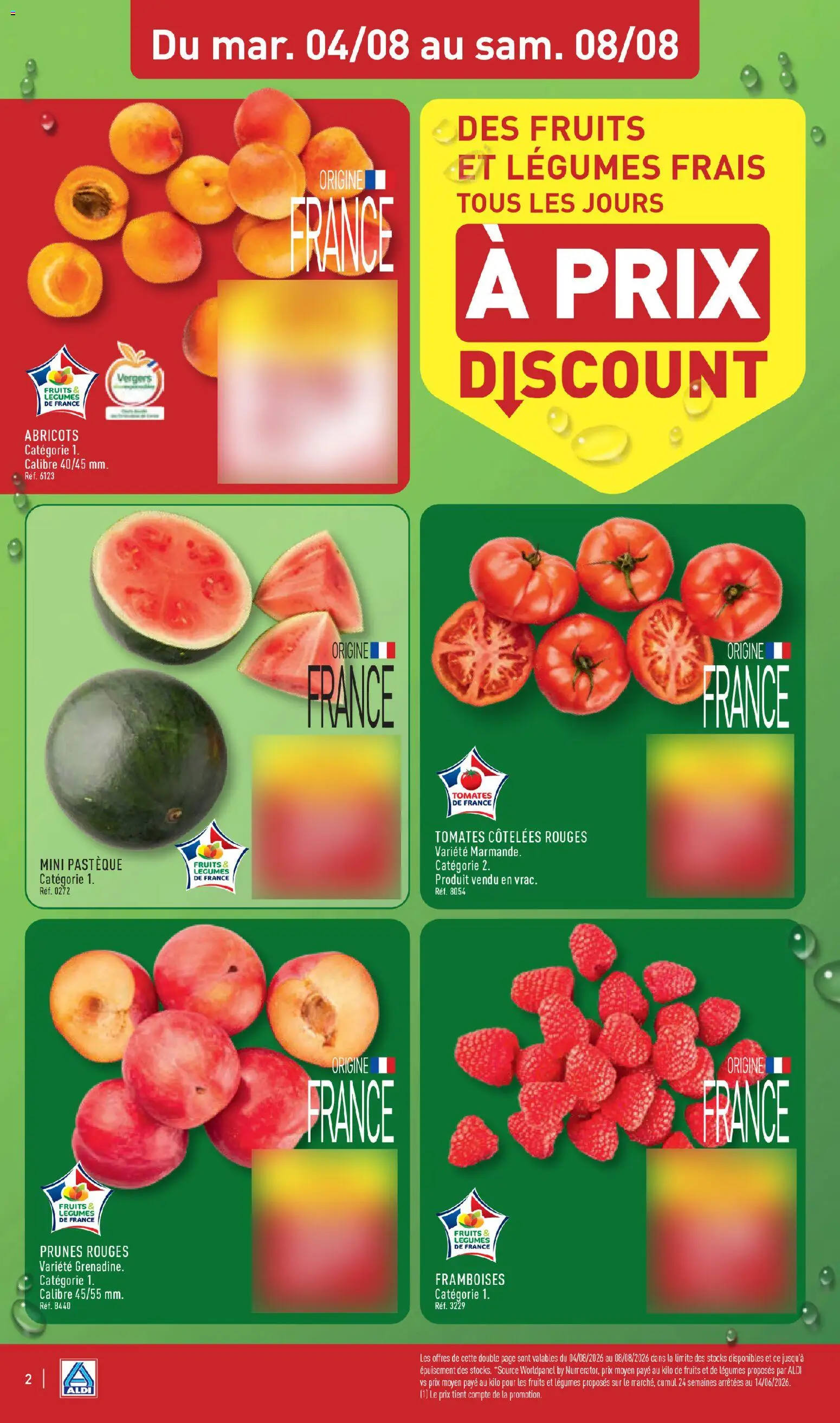 {H1} | Page: 4 | Produits: Pastèque, Framboises, Abricots, Tomates