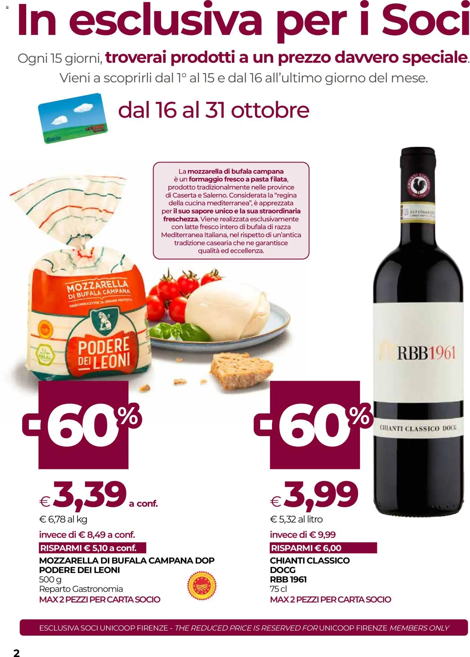 Volantino COOP del 15/10/2026 | Pagina: 2 | Prodotti: Mozzarella, Formaggio, Pasta, The