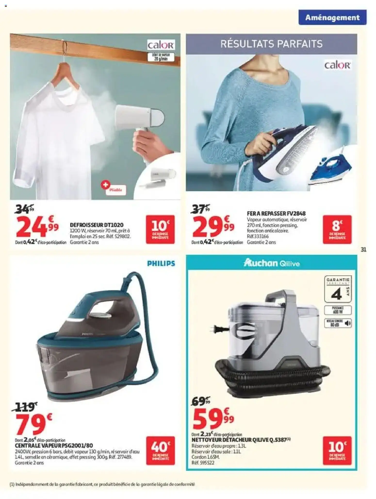 {H1} | Page: 31 | Produits: Fer à repasser, Centrale vapeur, Réservoir d'eau