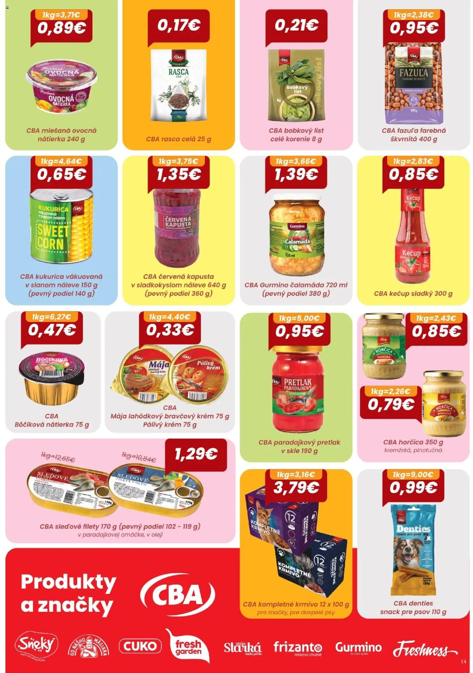 Nové CBA Komfos akcie – leták je platný od 03.09.2026 | Strana: 14 | Produkty: Nátierka, Pretlak, Korenie, Kukurica