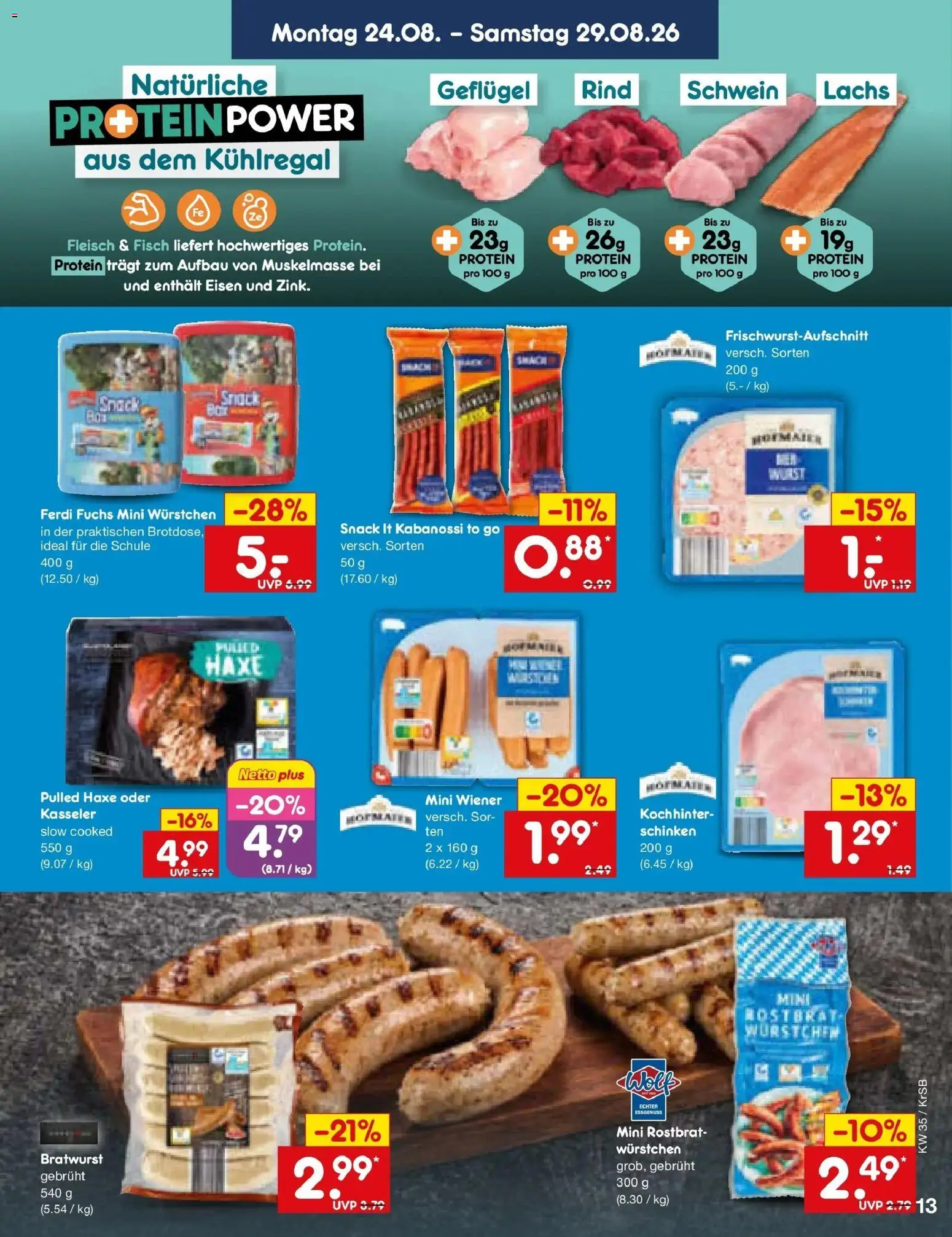 Netto Marken-Discount Prospekt Baesweiler – gültig ab 24.08.2026 | Seite: 19 | Produkte: Bratwurst, Fisch, Schinken, Fleisch