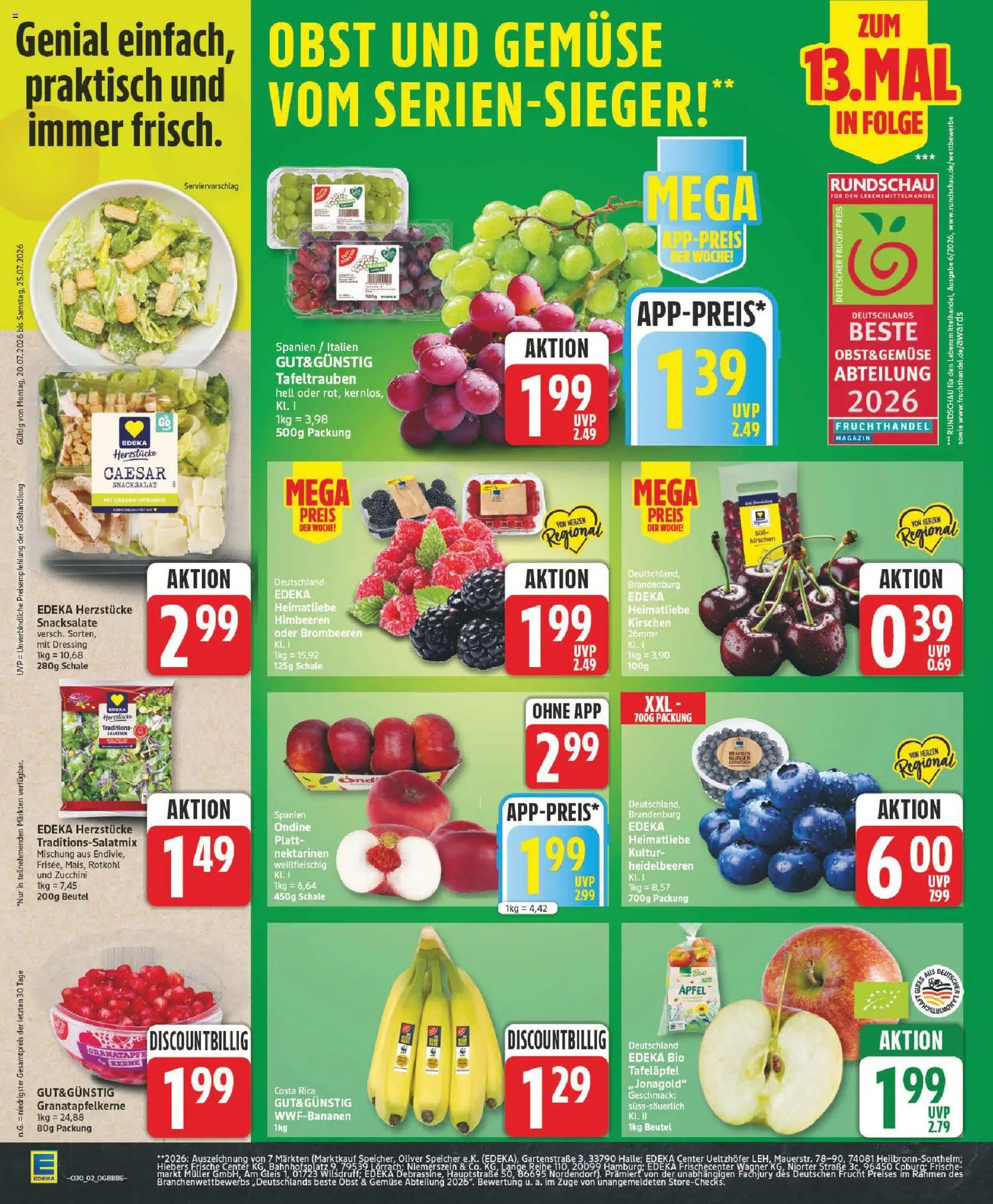 Edeka Prospekt – gültig ab 20.07.2026 | Seite: 2 | Produkte: Himbeeren, Rotkohl, Dressing, Kirschen