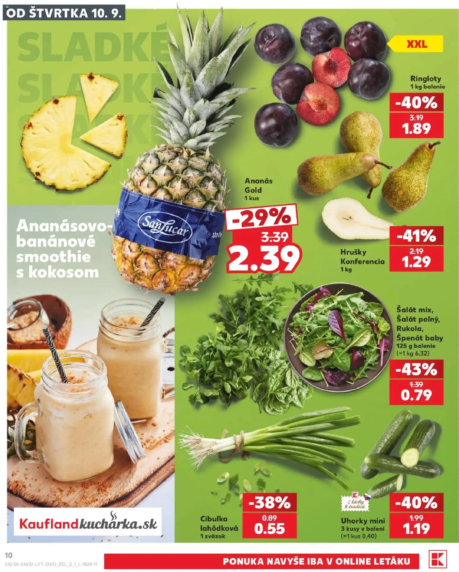 Nové Kaufland akcie – leták je platný od 10.09.2026 | Strana: 10 | Produkty: Šalát, Smoothie, Hrušky, Uhorky