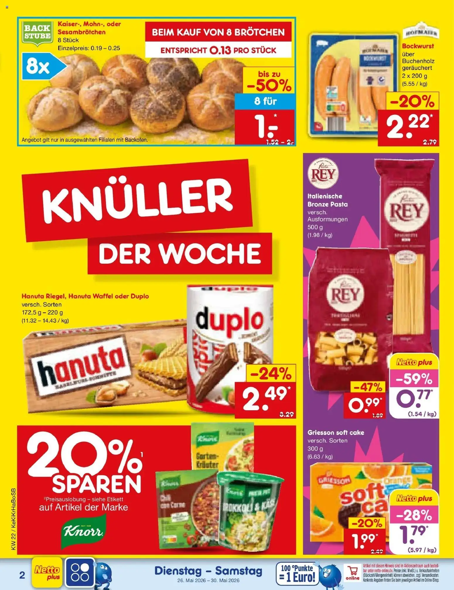 Netto Marken-Discount Prospekt Bonn – gültig ab 26.05.2026 | Seite: 2 | Produkte: Bockwurst, Knorr, Brokkoli, Pasta