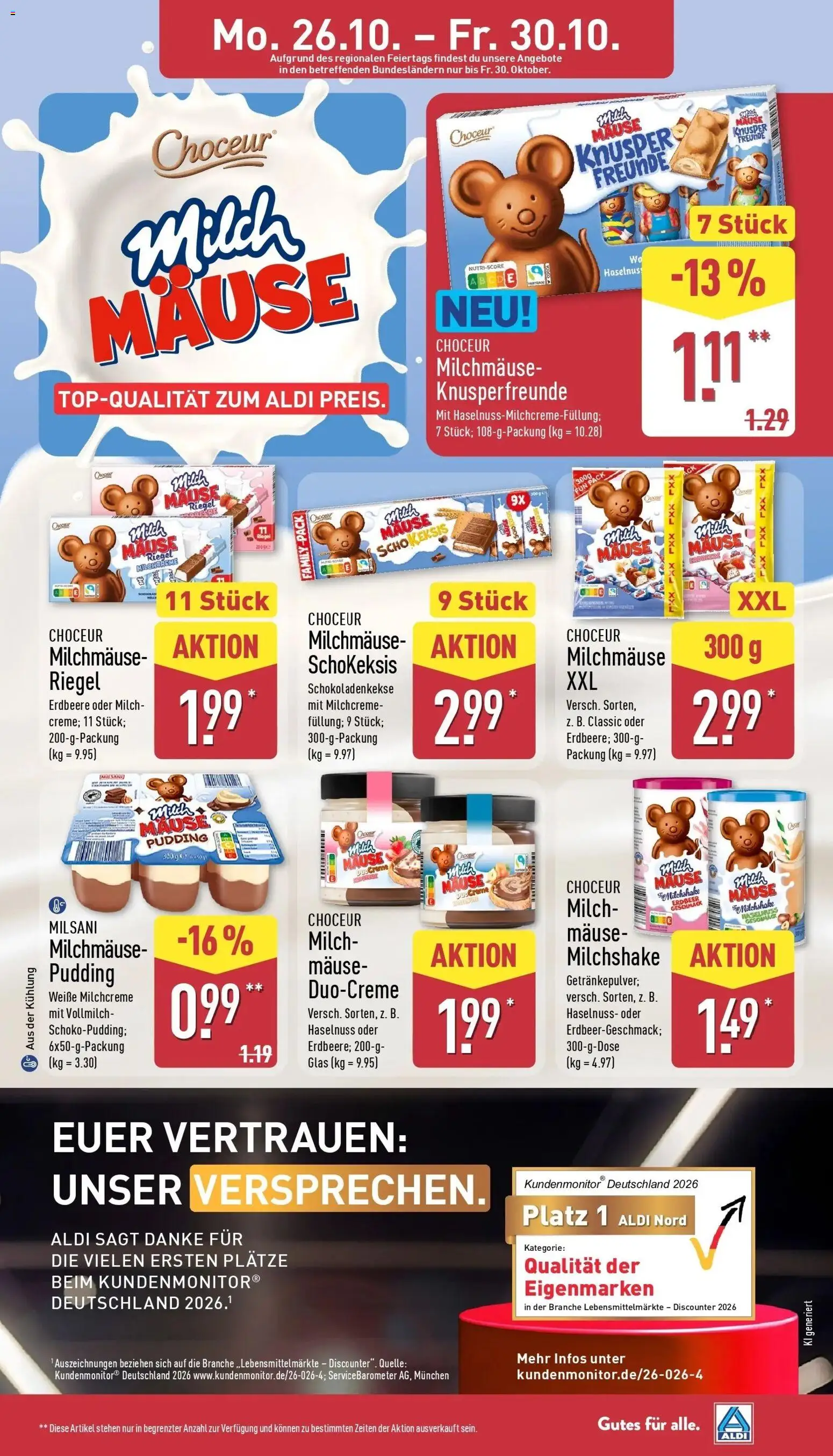 Aldi Aktueller Prospekt (ab 26.10.2026) » Angebote Online | Seite: 9 | Produkte: Milch, Pudding, Creme